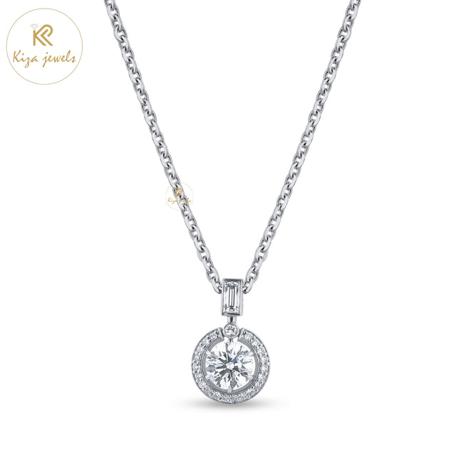 0.98 TDW Round & Baguette Cut Diamond Pendant With Chain