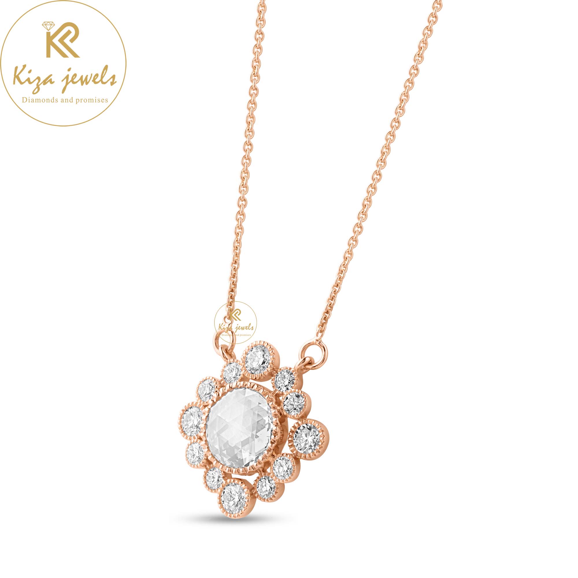 3.566 TDW Round & Rose Cut Diamond Custom Pendant With Chain