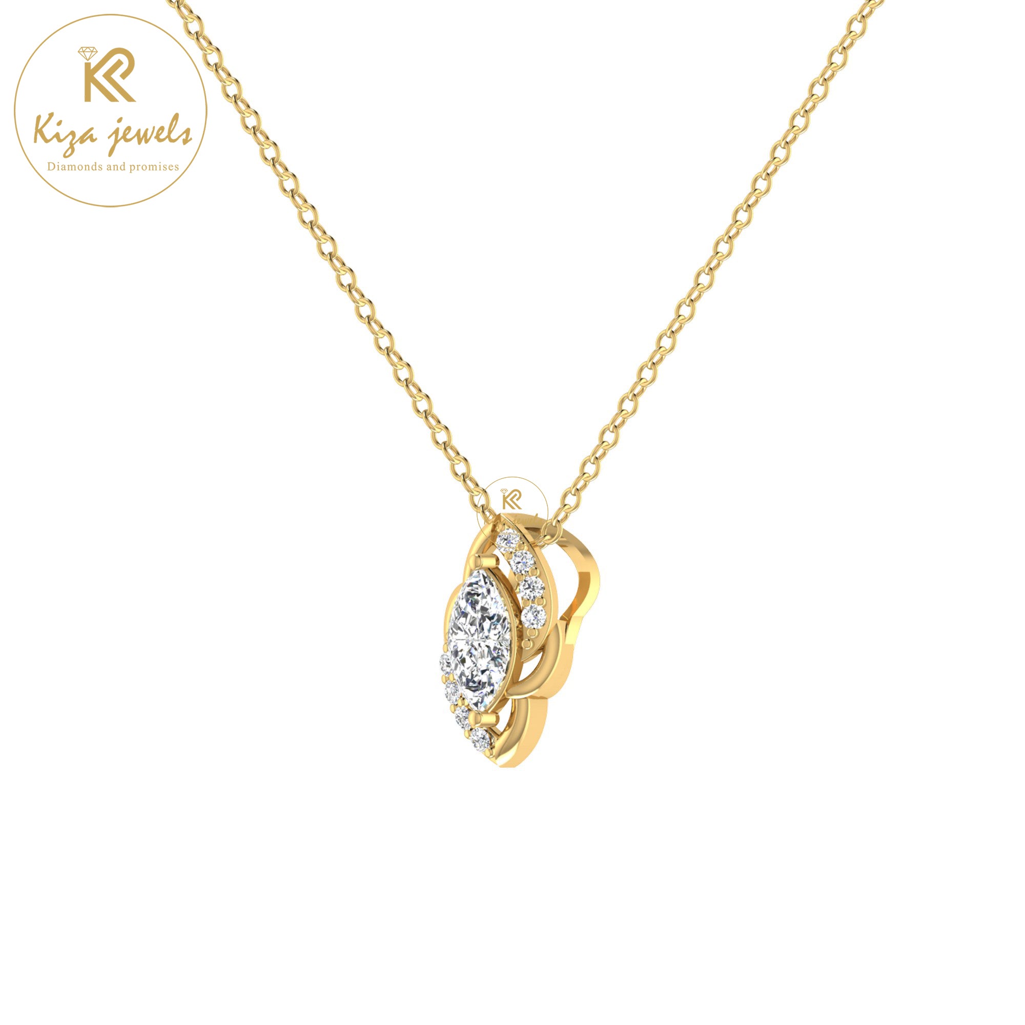 0.77 TDW Round & Marquise Cut Diamond Custom Pendant With Chain