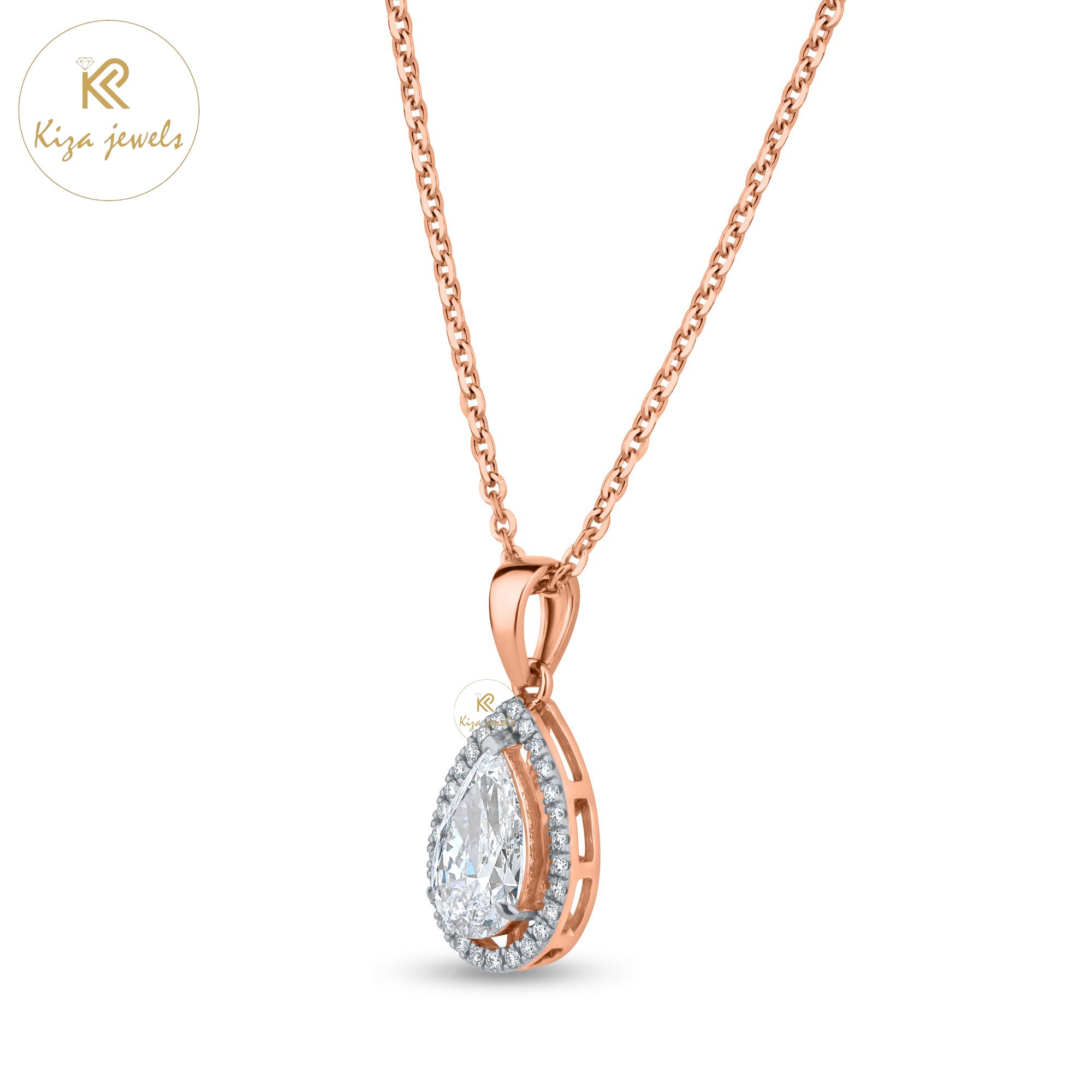 1.96 TDW Pear & Round Cut Diamond Pendant With Chain