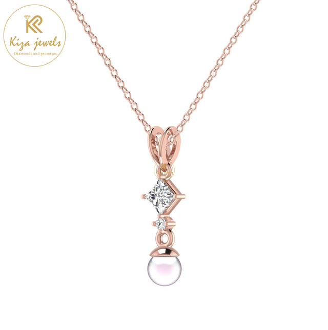 0.31 TDW Pearl & Round and Princess Cut Diamond Custom Pendant With Chain