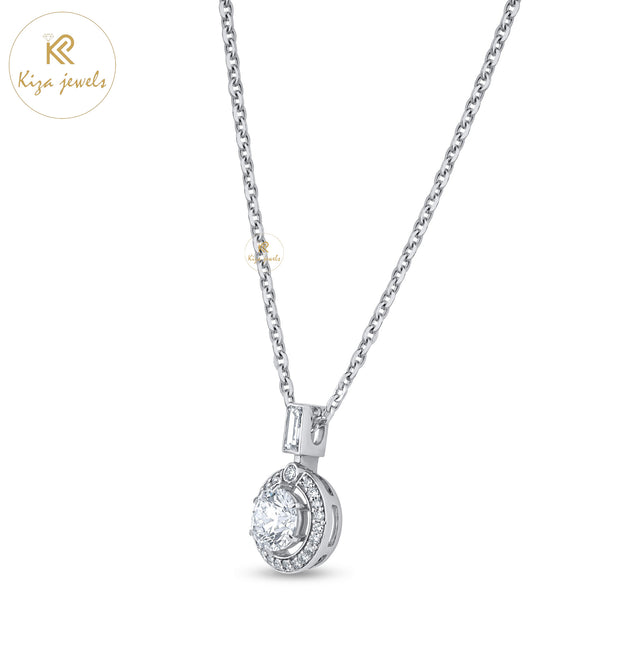 0.98 TDW Round & Baguette Cut Diamond Pendant With Chain