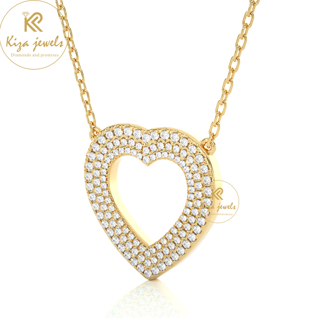 0.73 TDW Round Cut Diamond Heart Pendant With Chain