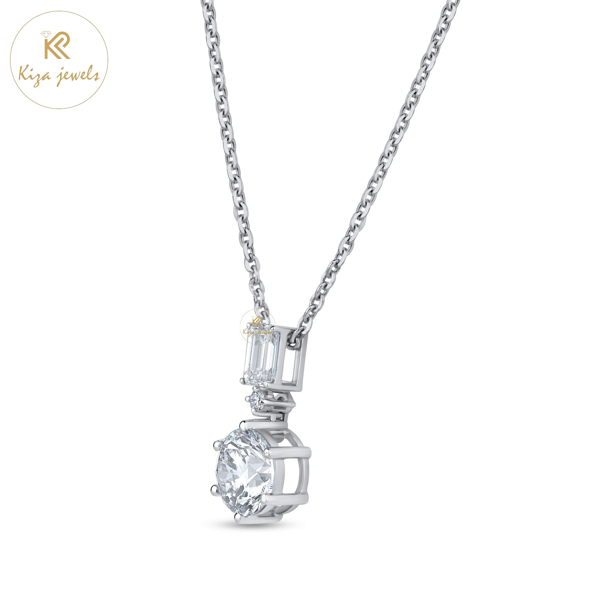 2.29 TDW Round &  Emerald Cut Diamond Custom Pendant With Chain