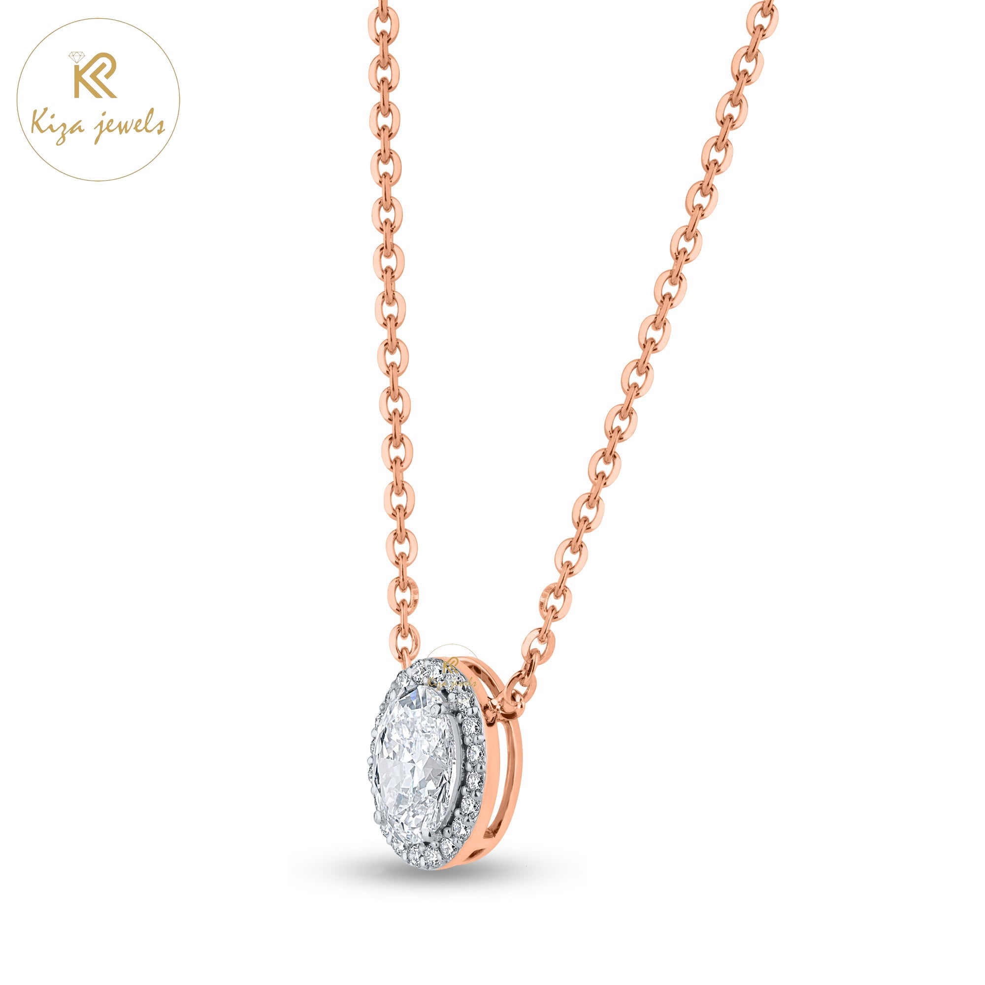 1.10 TDW Oval and Round Cut Diamond Pendant With Chain