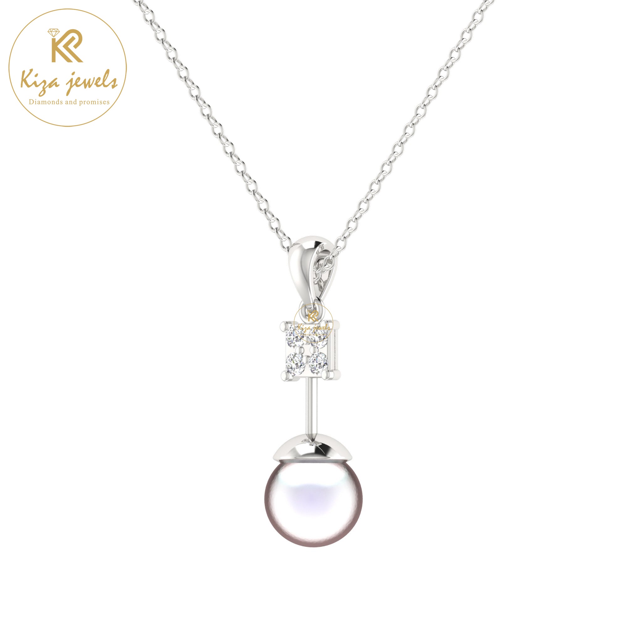 0.67 TDW Pearl & Round Cut Diamond Custom Pendant with Chain