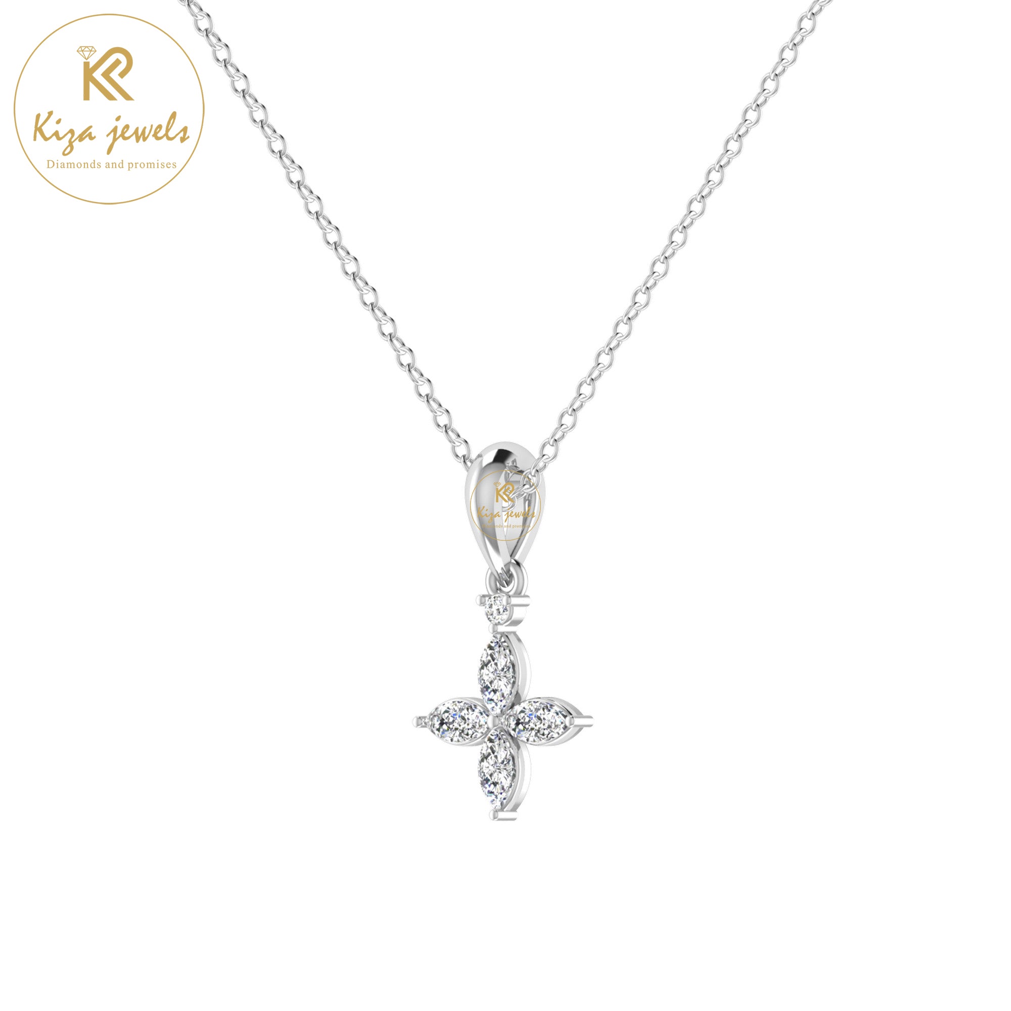 1.61 TDW Round & Marquise Cut Diamond Custom Pendant With Chain