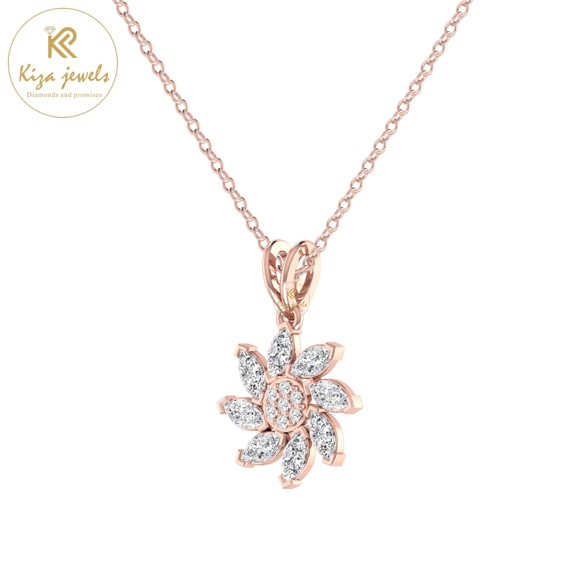 3.24 TDW Round & Marquise Cut Diamond Custom Pendant with Chain