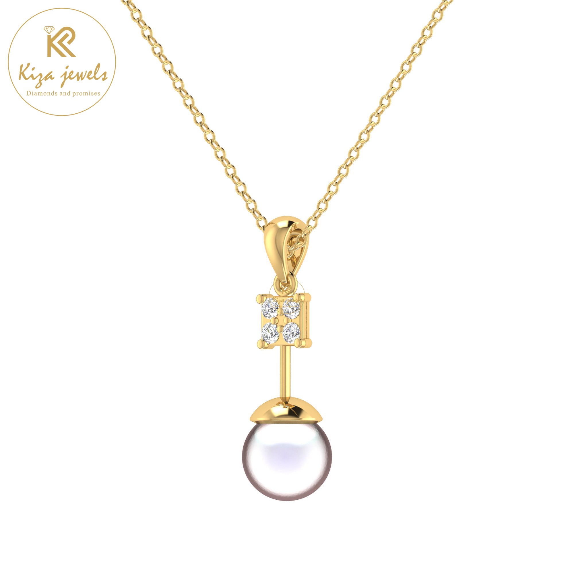 0.67 TDW Pearl & Round Cut Diamond Custom Pendant with Chain