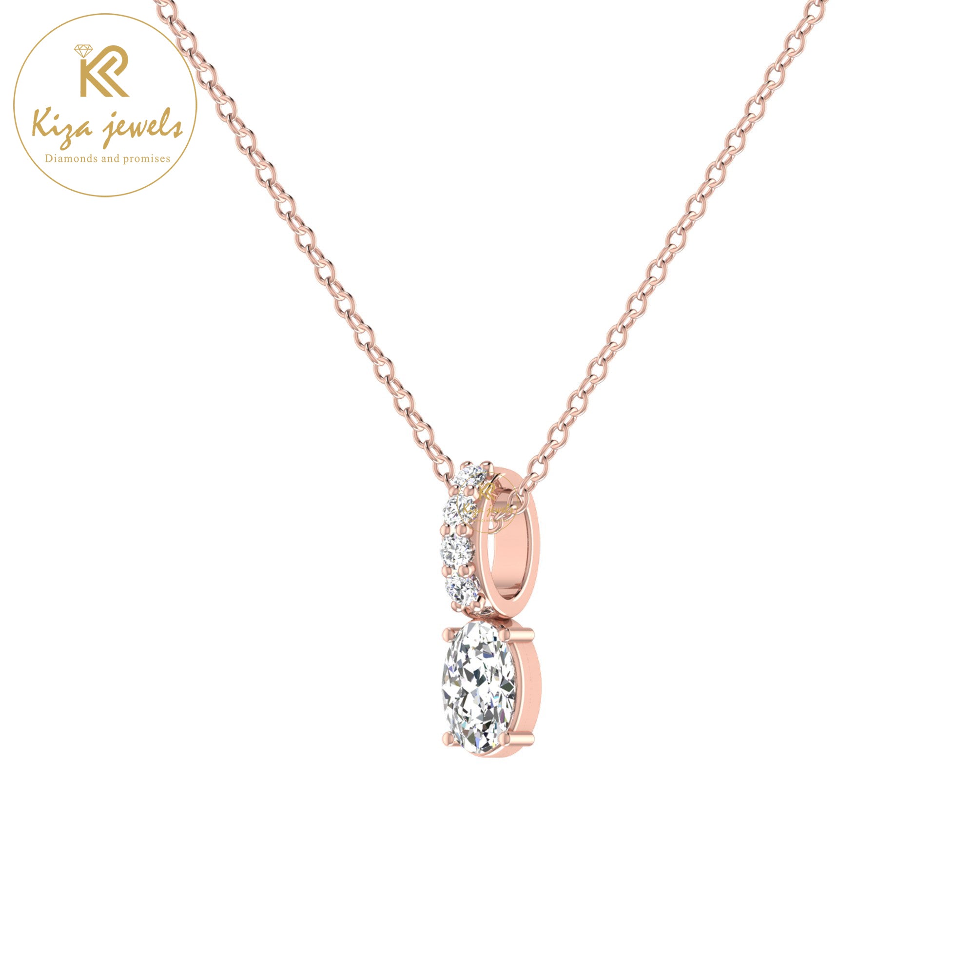 0.46 TDW Round & Oval Cut Diamond Custom Pendant with Chain