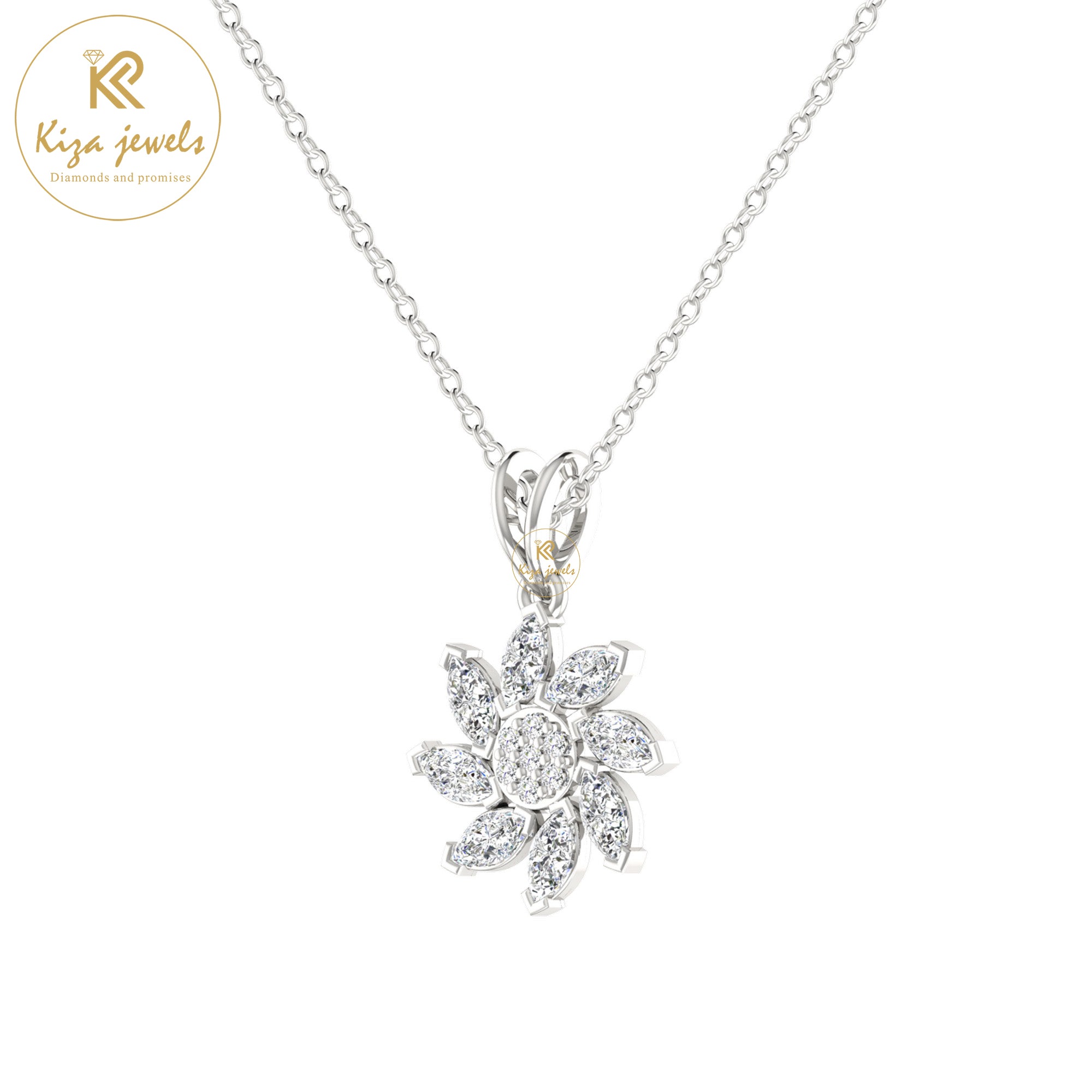 3.24 TDW Round & Marquise Cut Diamond Custom Pendant with Chain