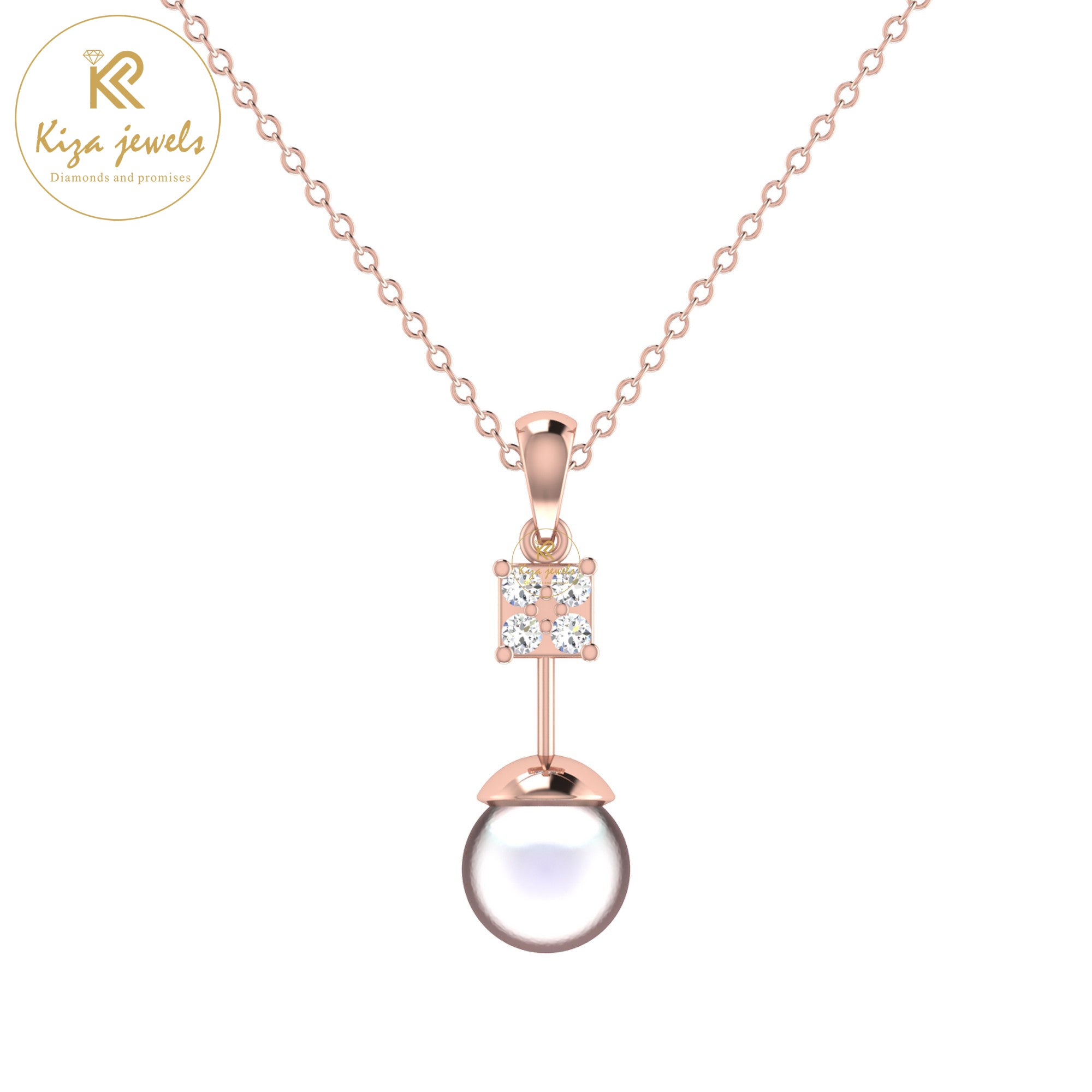 0.67 TDW Pearl & Round Cut Diamond Custom Pendant with Chain