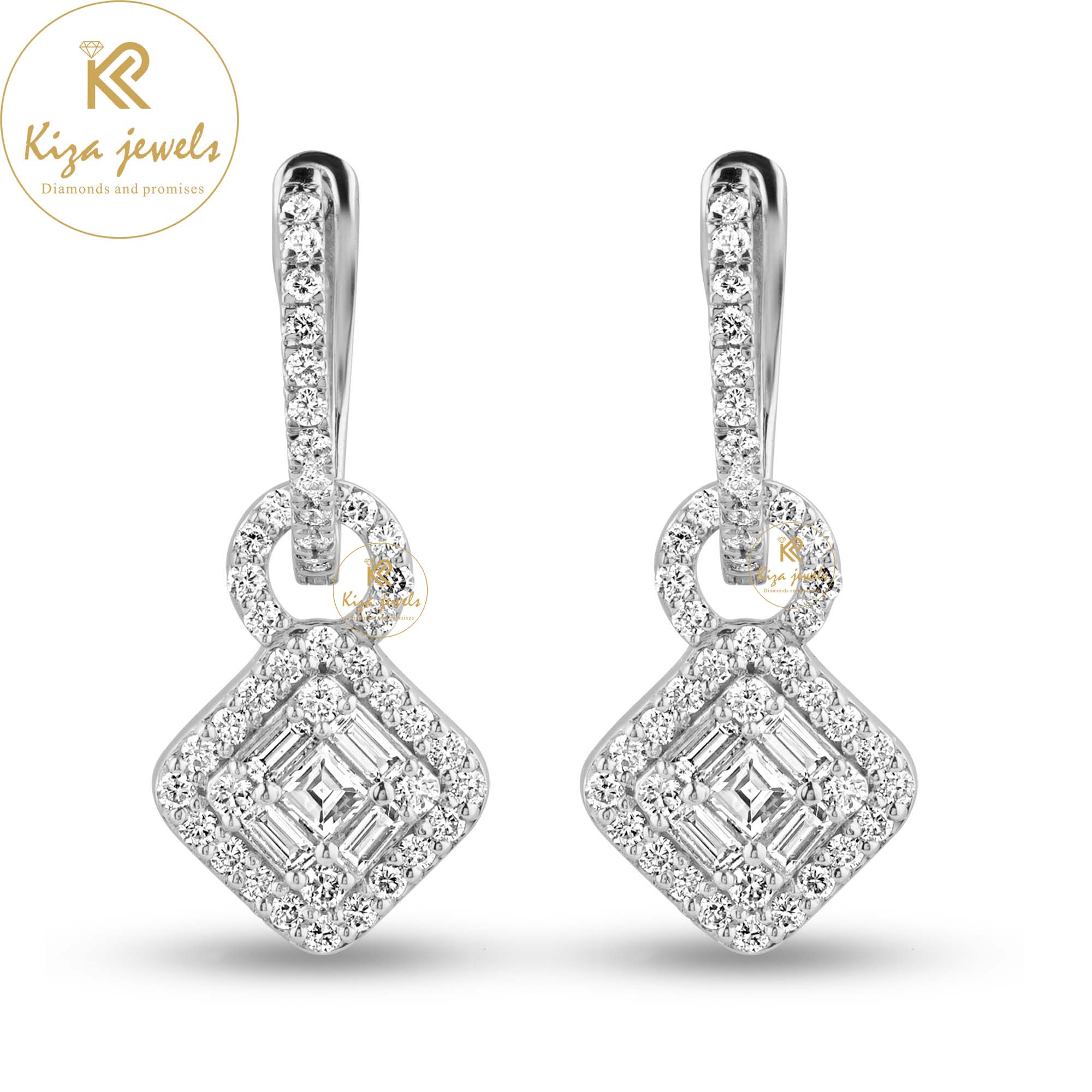 0.60 TDW Round, Princess & Baguette Cut Diamond Drop & Dangle Earring