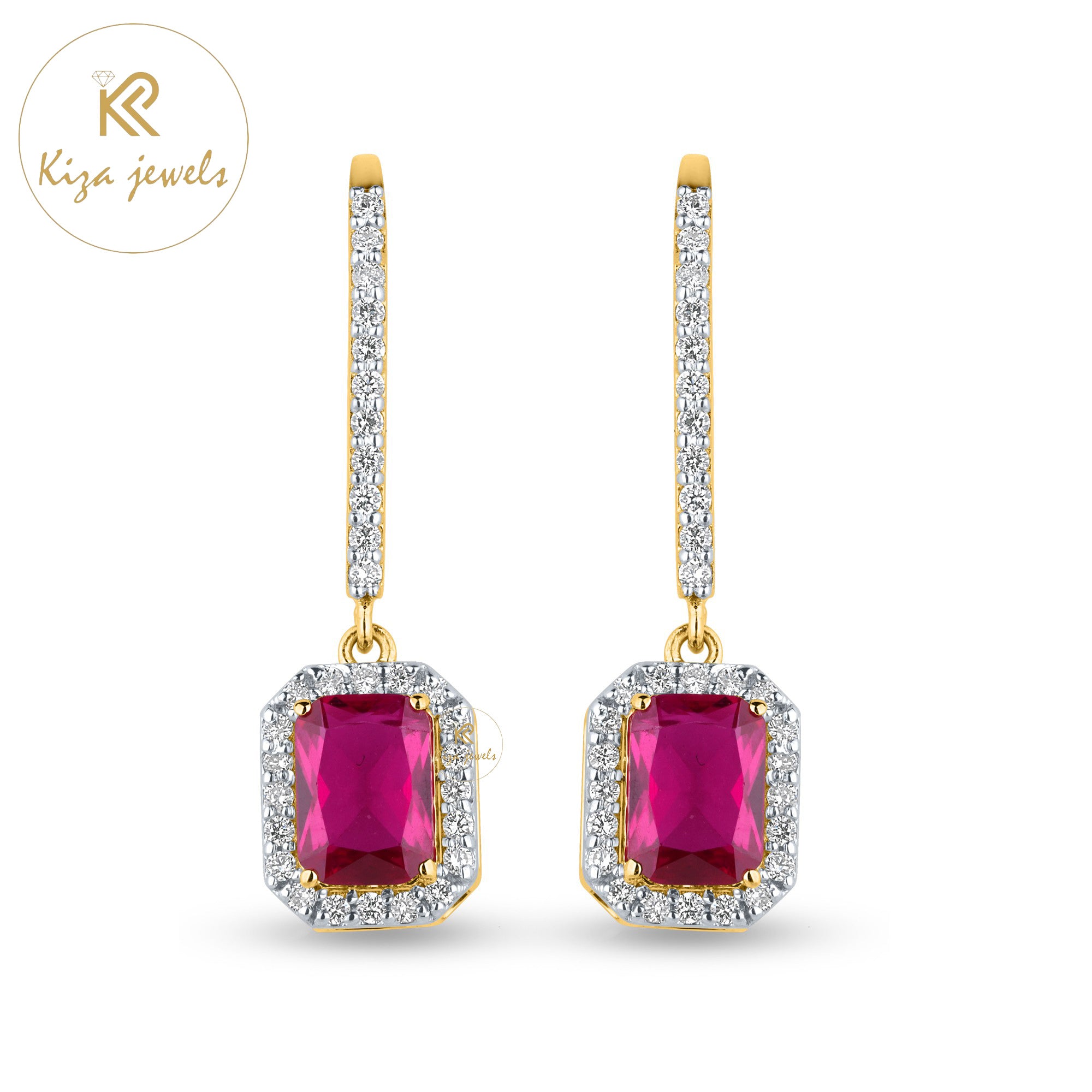 2.45 TDW Radiant Gemstone & Round Cut Diamond Drop & Dangle Earring