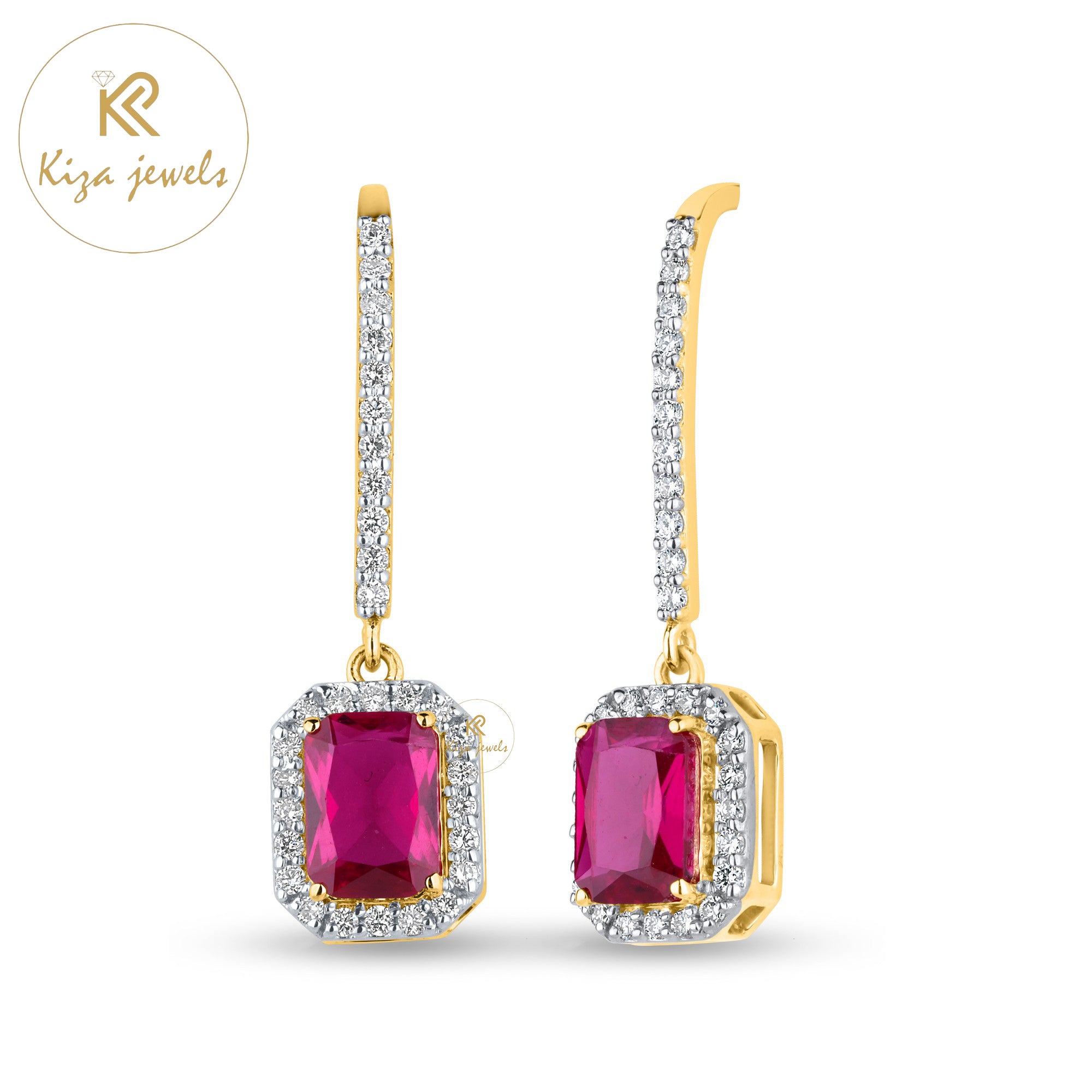 2.45 TDW Radiant Gemstone & Round Cut Diamond Drop & Dangle Earring