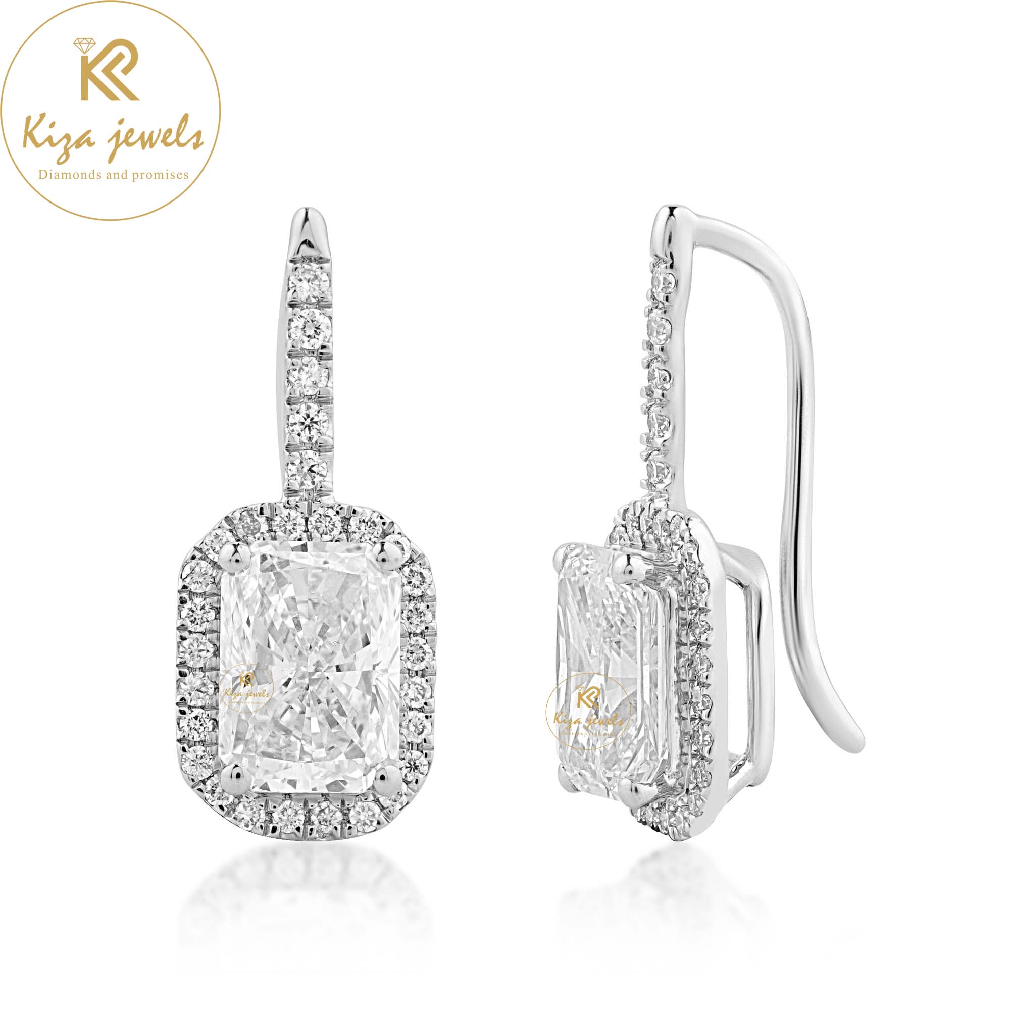 1.64 TDW Radiant & Round Cut Diamond Drop & Dangle Earring