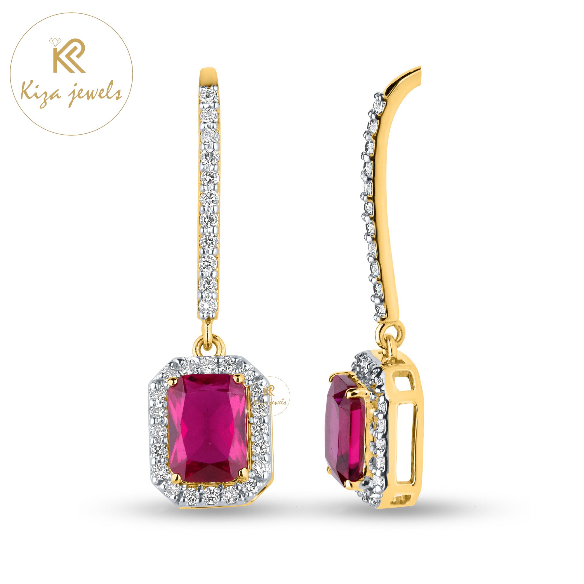 2.45 TDW Radiant Gemstone & Round Cut Diamond Drop & Dangle Earring