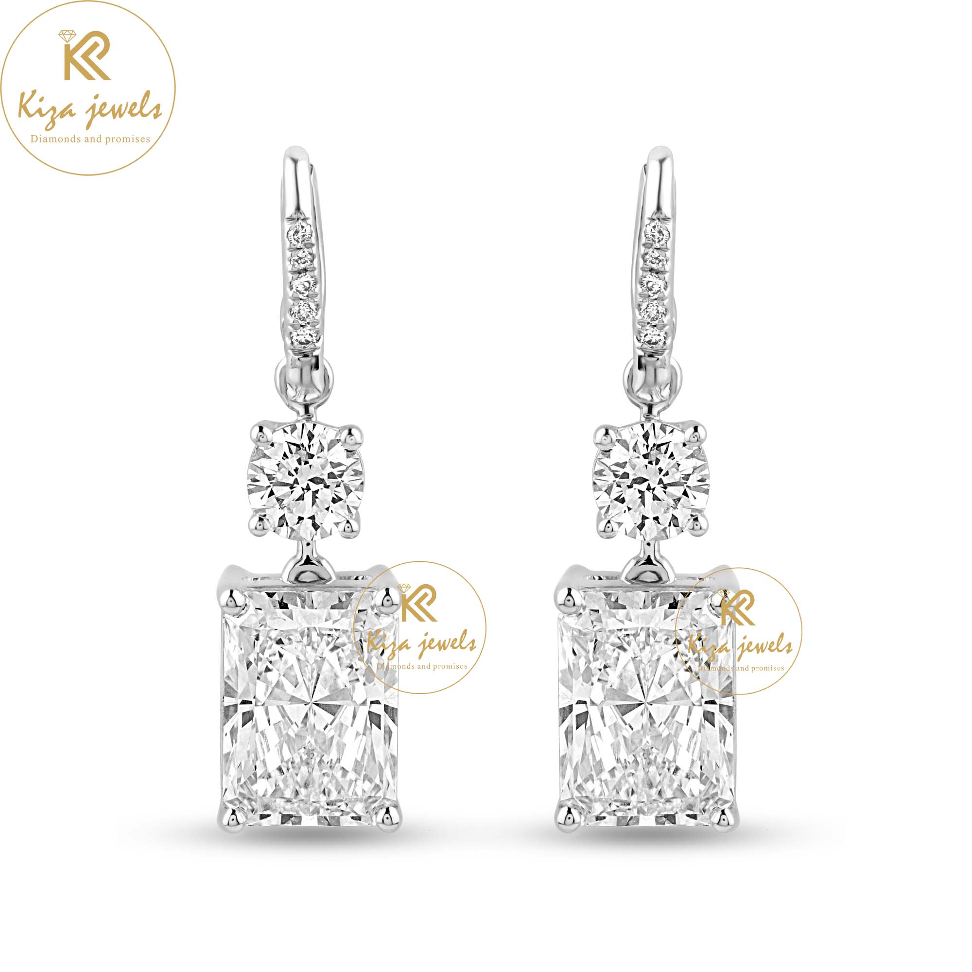 8.88 TDW Radiant & Round Cut Diamond Drop & Dangle Earring