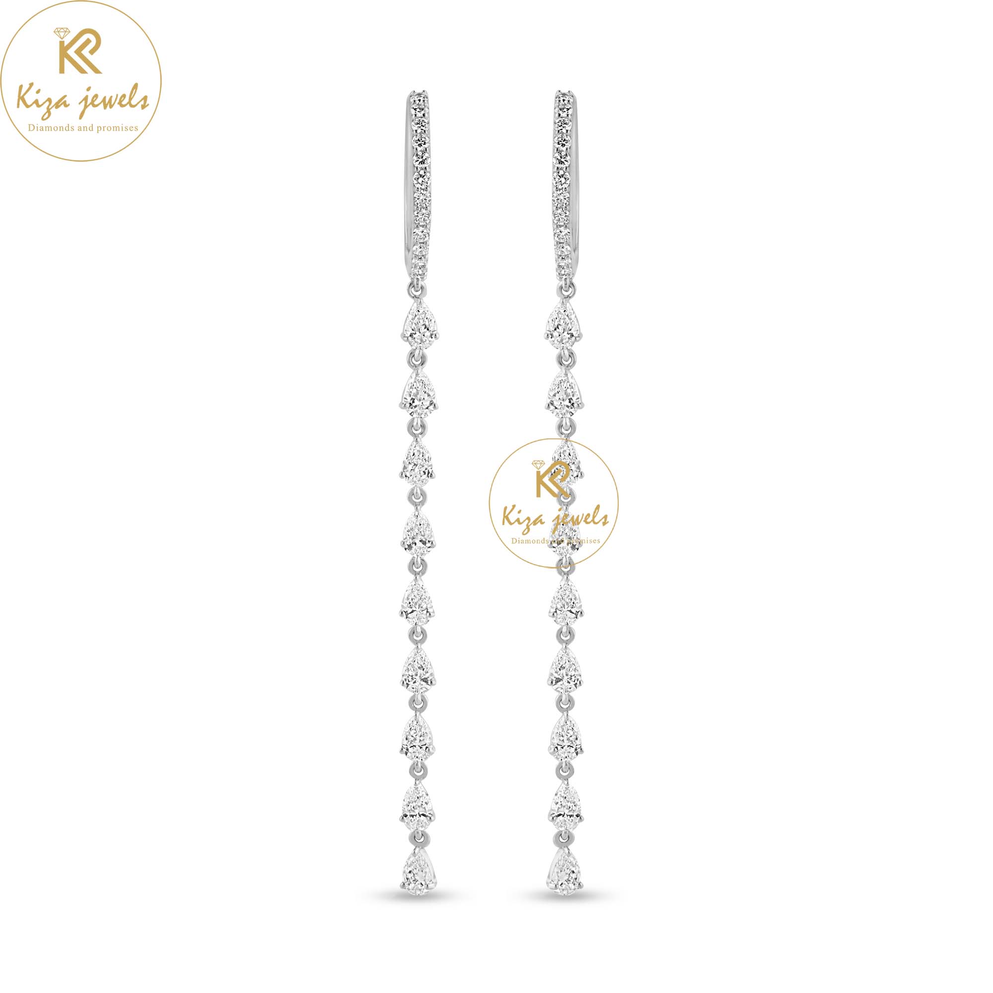 3.552 TDW Pear & Round Cut Diamond Drop & Dangle Earring