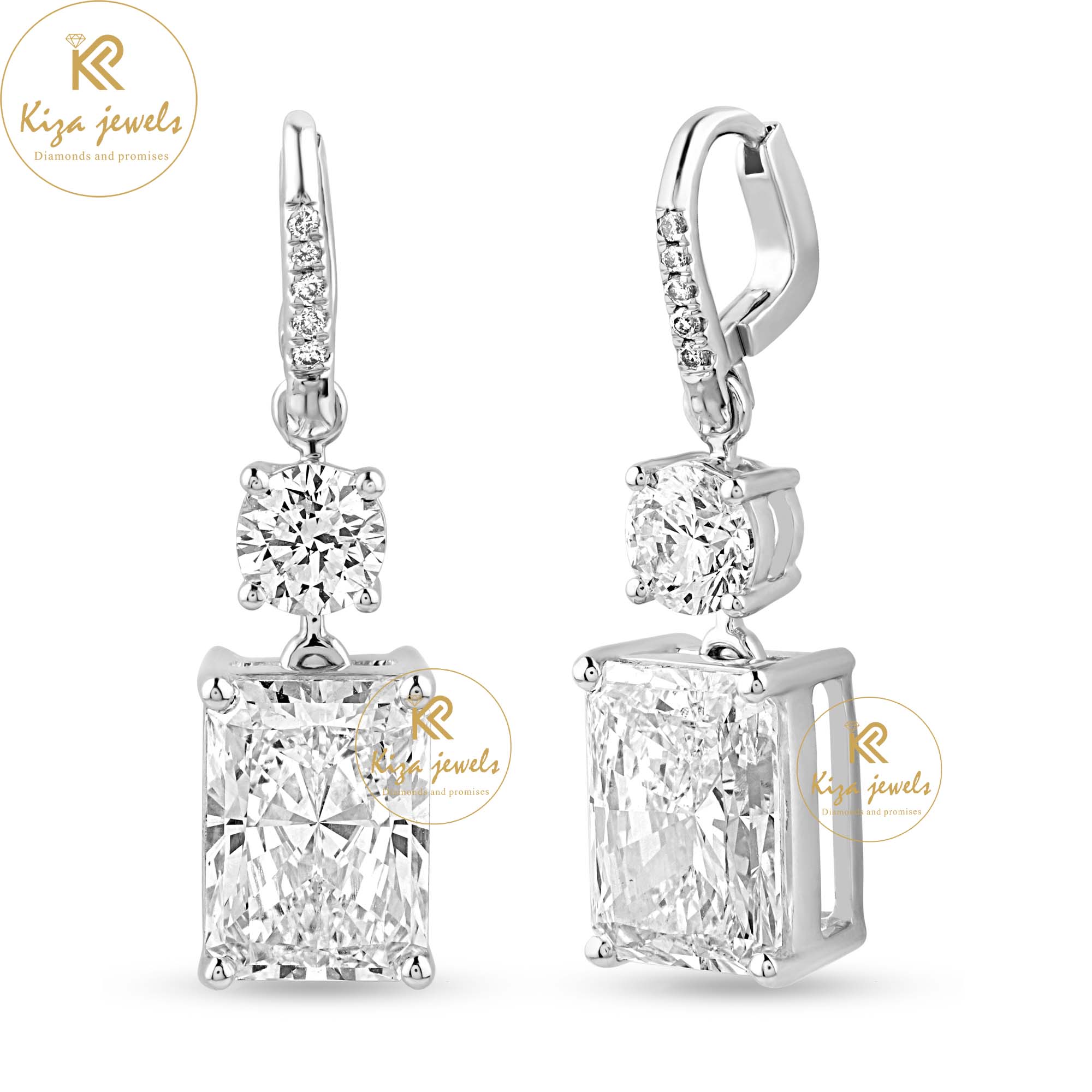 8.88 TDW Radiant & Round Cut Diamond Drop & Dangle Earring