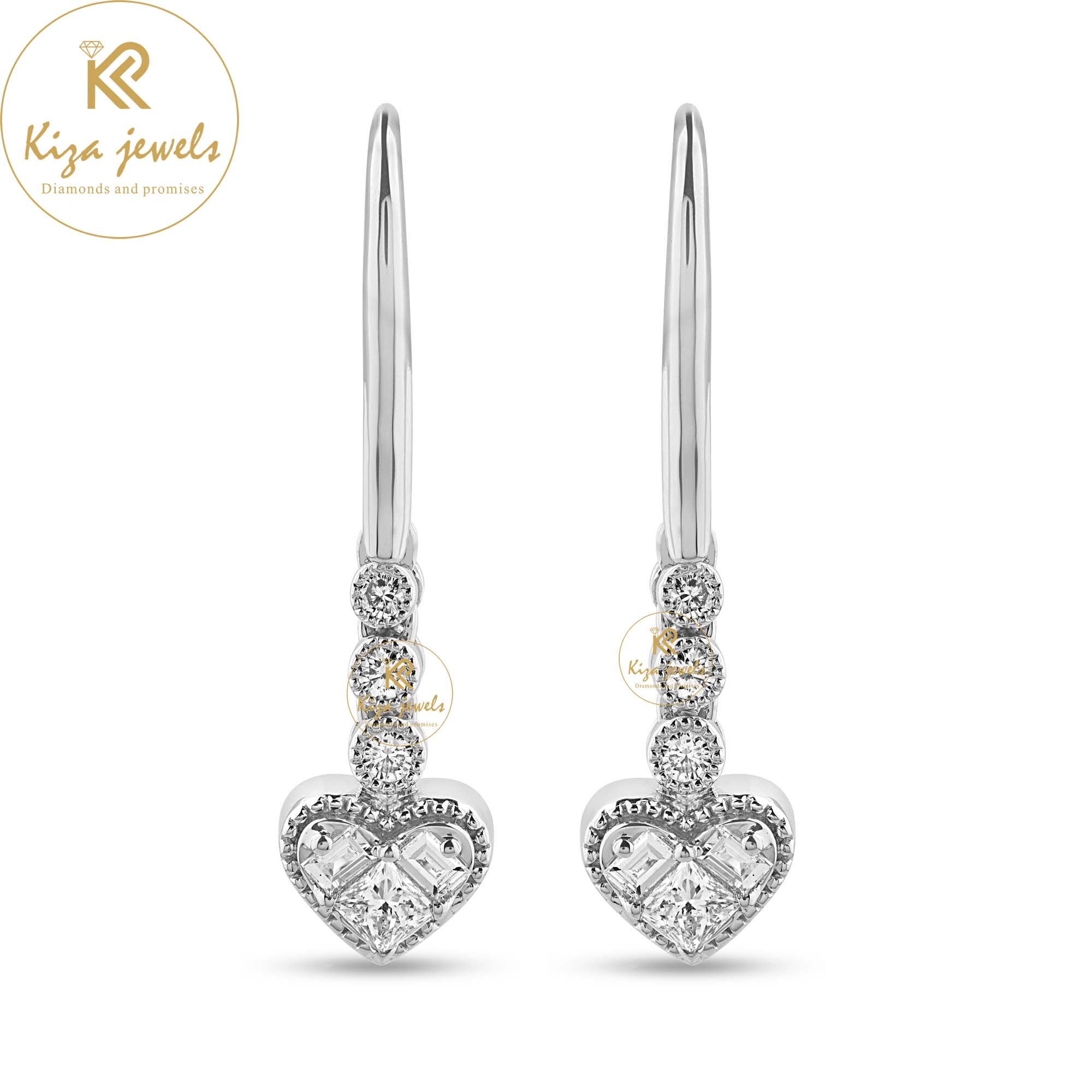 0.69 TDW Princess, Baguette And Round Cut Diamond Drop & Dangle Earring