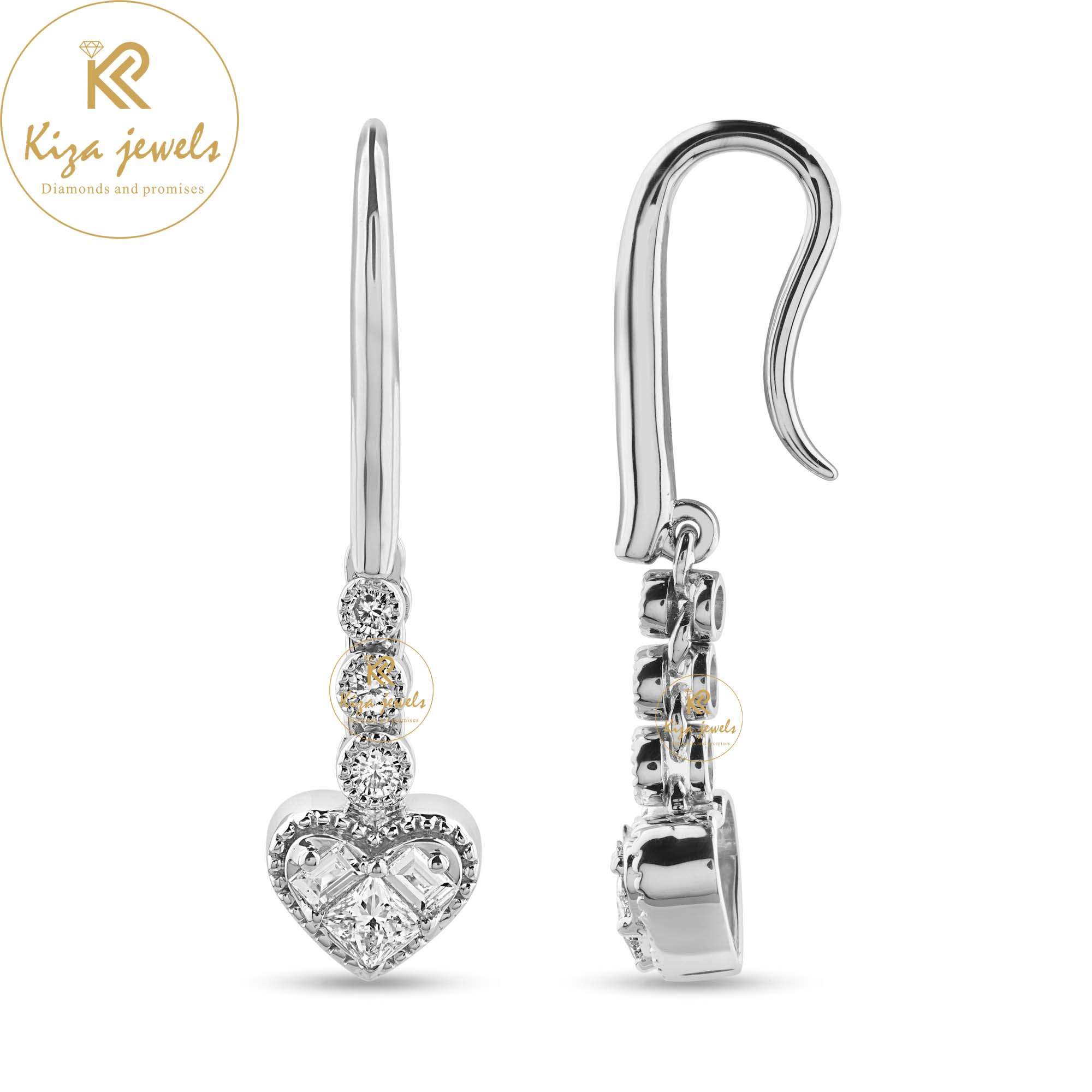 0.69 TDW Princess, Baguette And Round Cut Diamond Drop & Dangle Earring