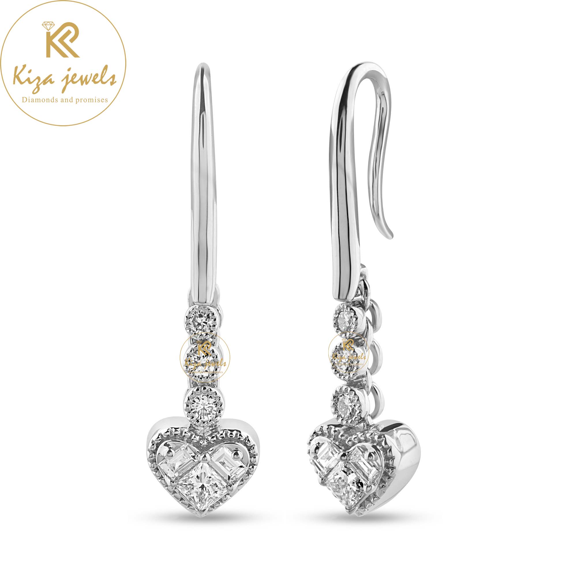 0.69 TDW Princess, Baguette And Round Cut Diamond Drop & Dangle Earring