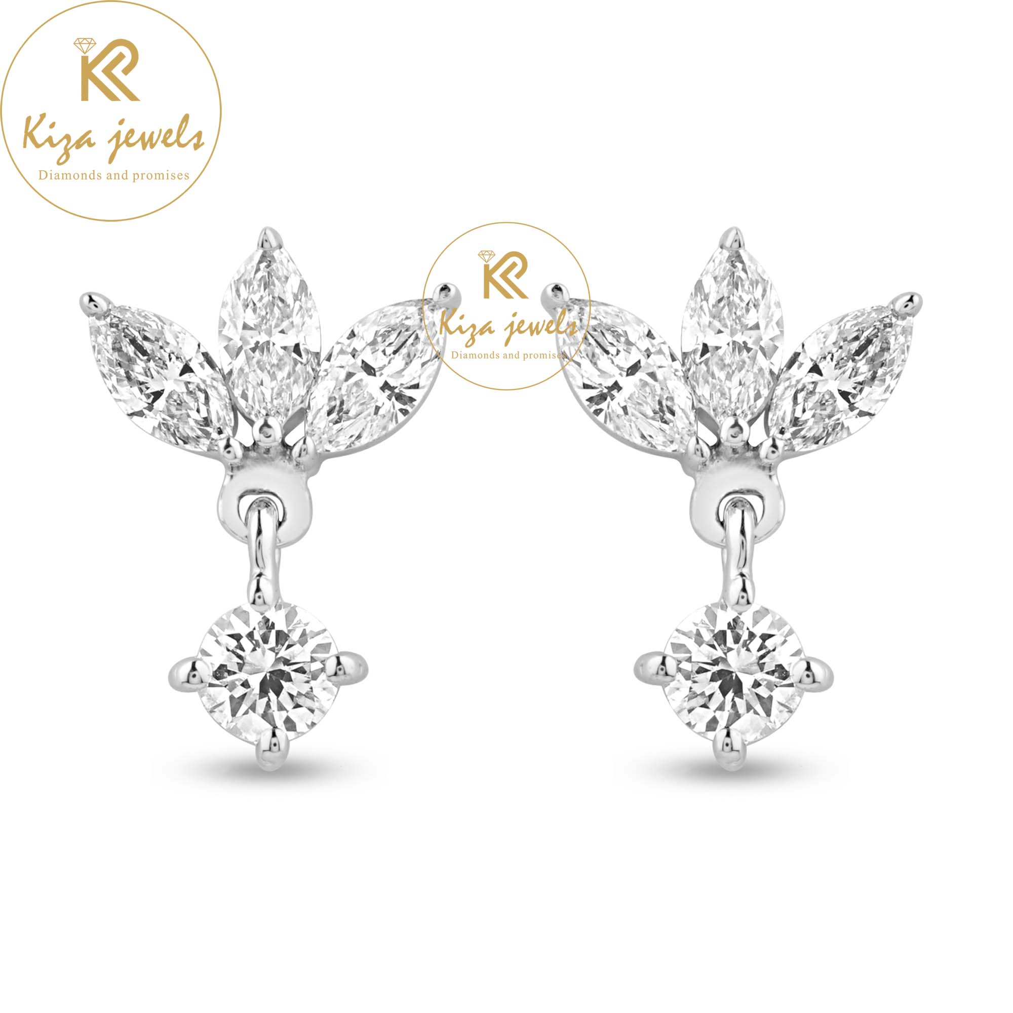 0.49 TDW Marquise & Round Cut Diamond Drop & Dangle Earring