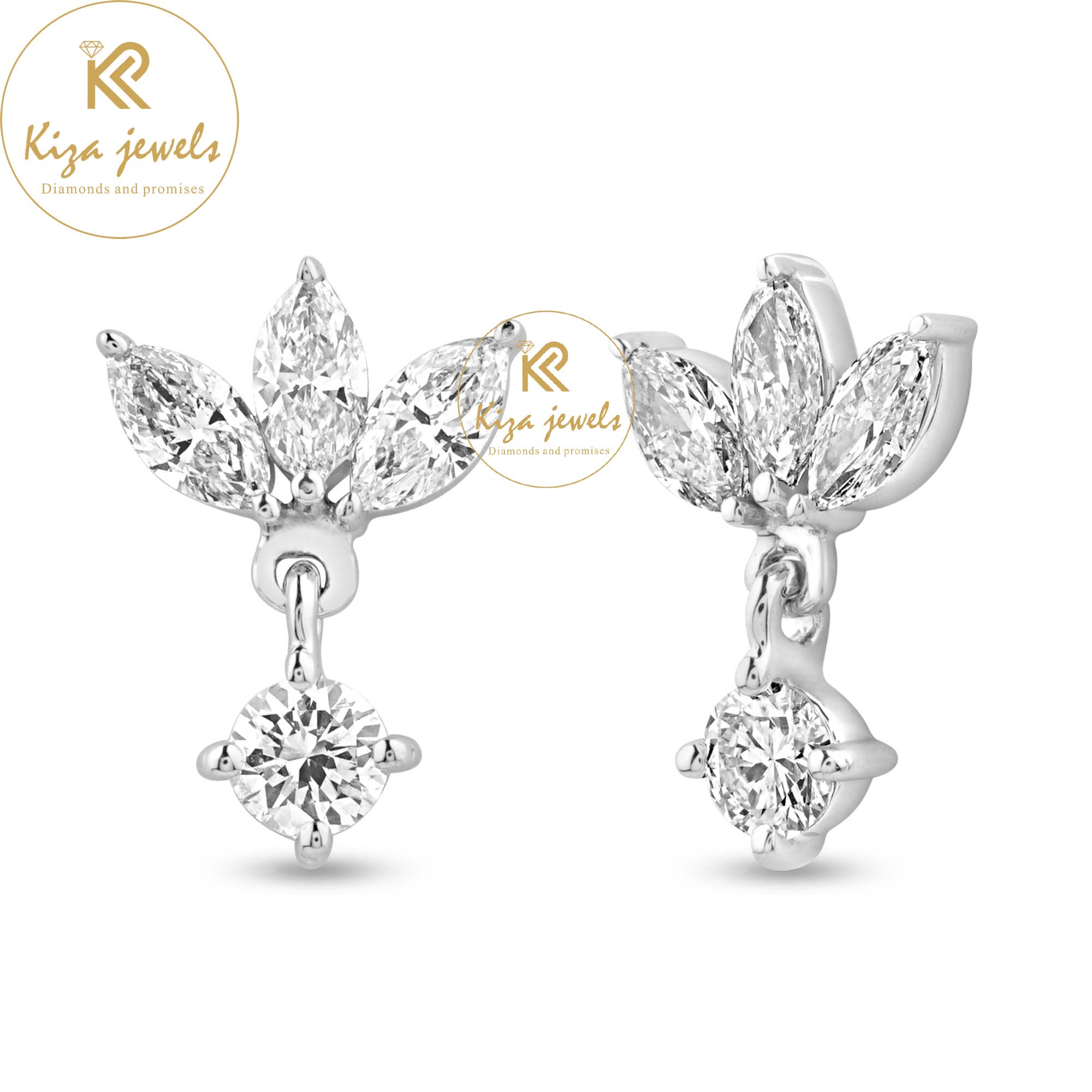 0.49 TDW Marquise & Round Cut Diamond Drop & Dangle Earring