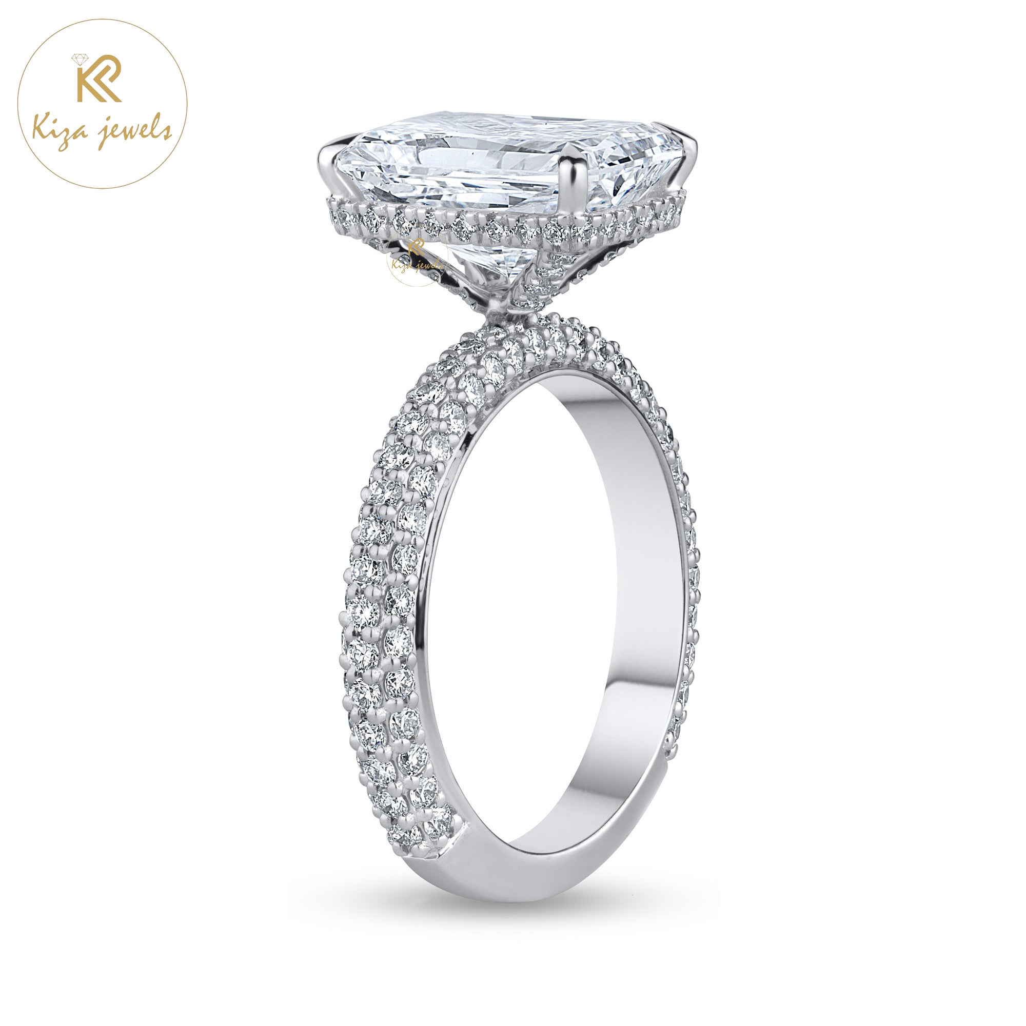 4.92 TDW Radiant Cut Women's Diamond Hidden-Halo Ring