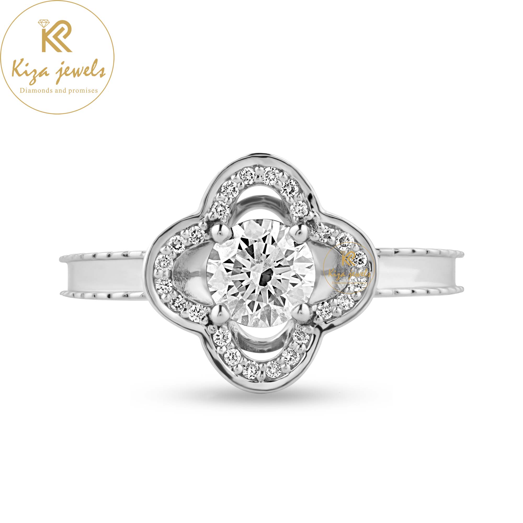 0.77 TDW Round Cut Women's Engagement Diamond Halo Ring