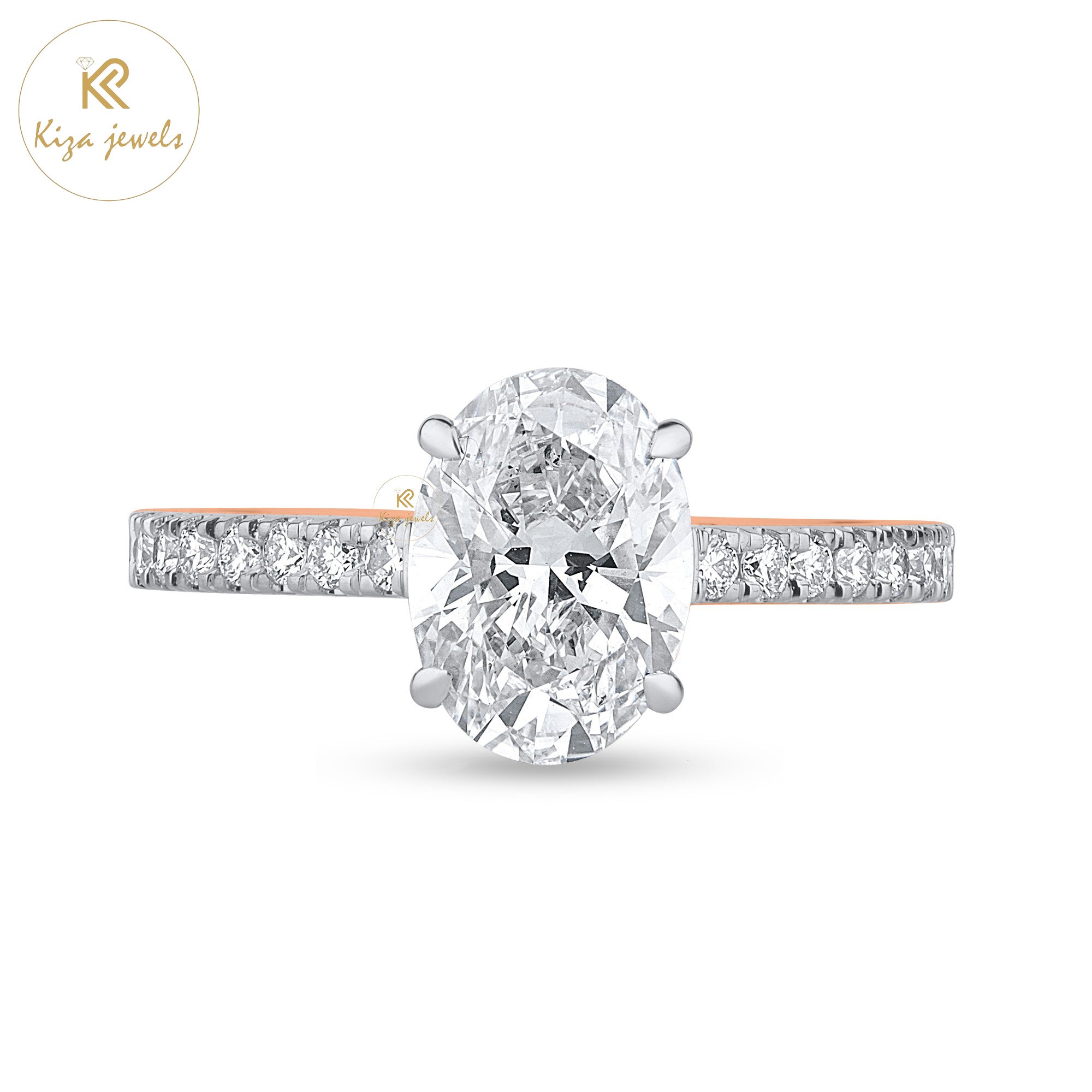 1.95 TDW Oval & Round Cut Women's Diamond Engagement Ring