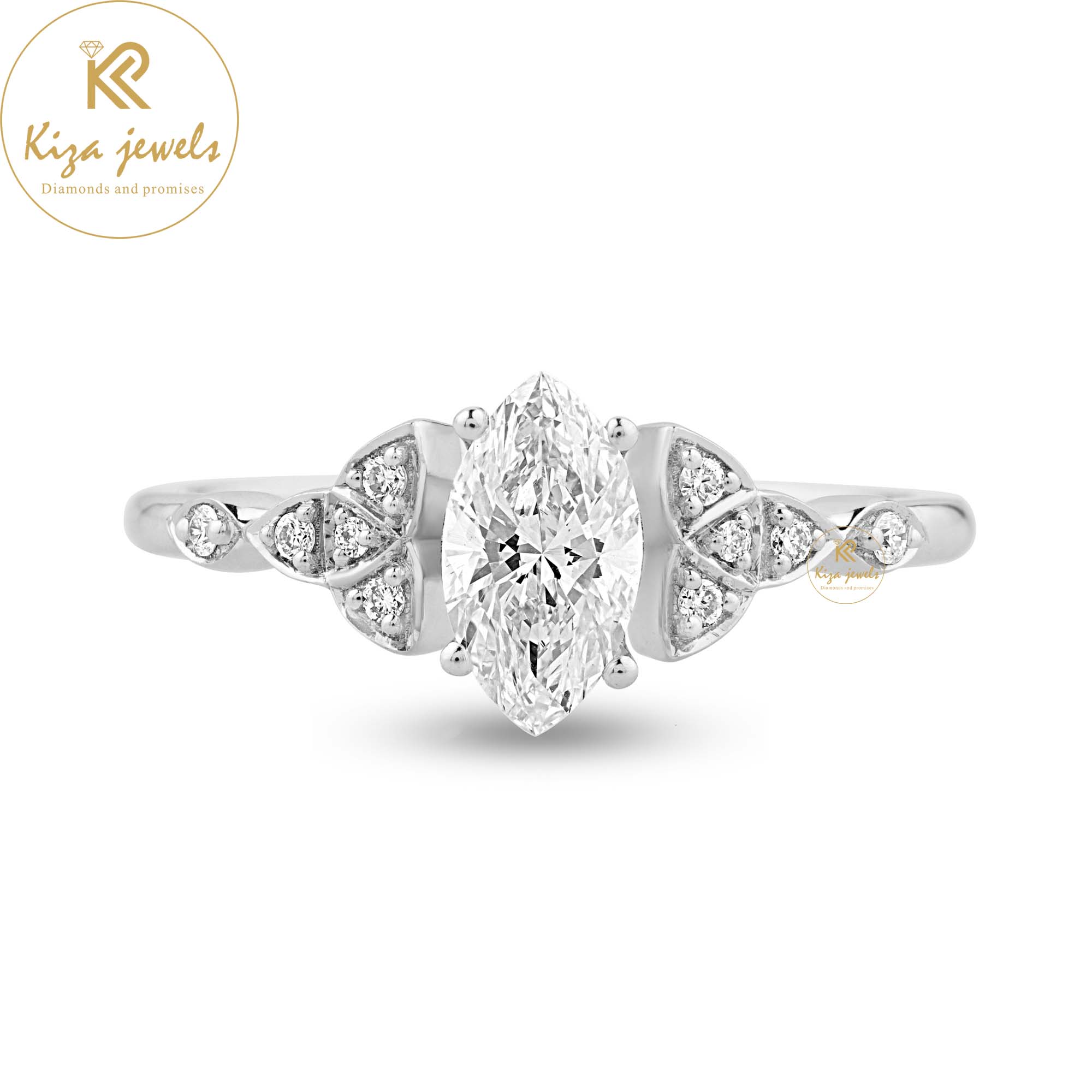 0.77 TDW Marquise & Round Cut Women's Diamond Ring