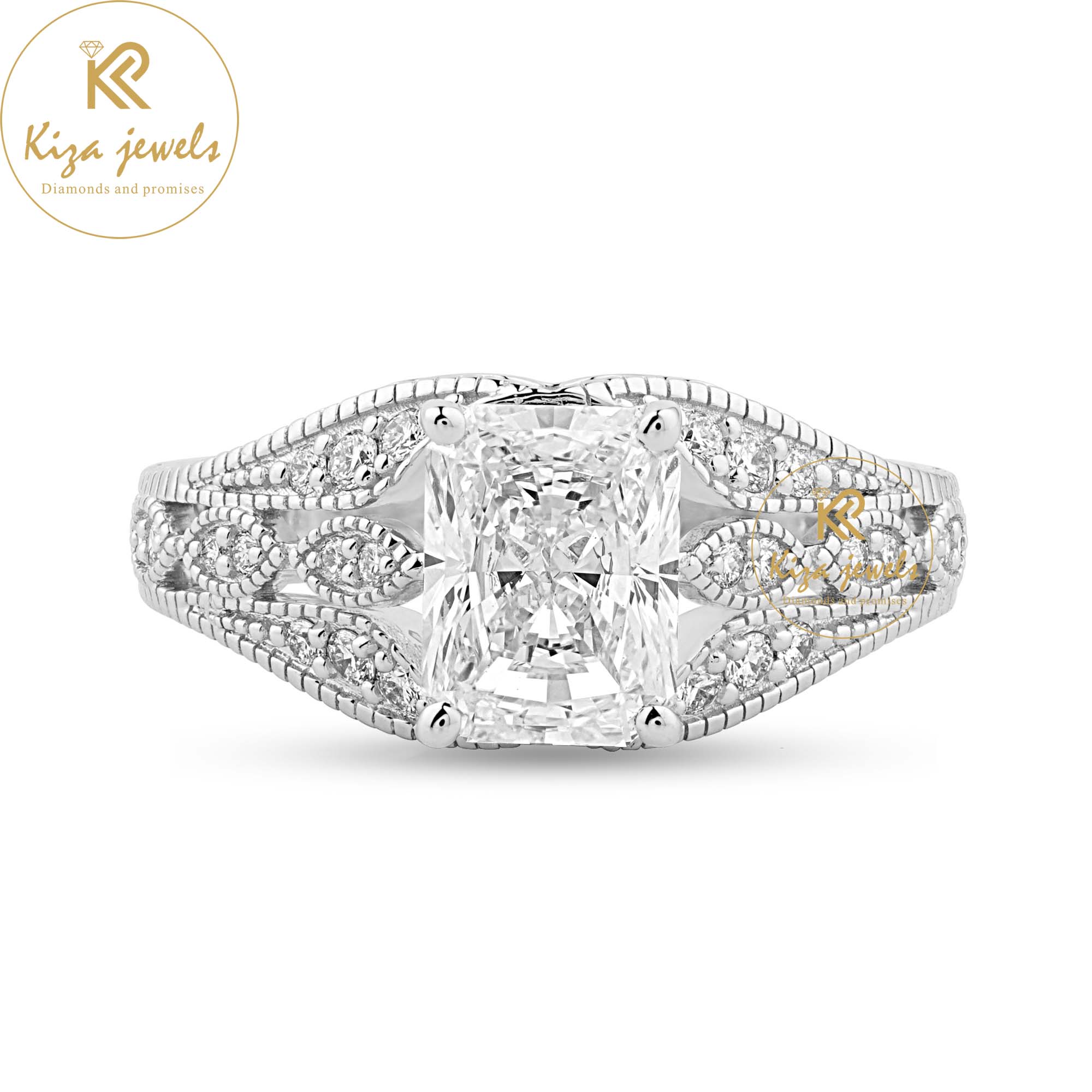 2.456 TDW Radiant & Round Cut Women's Engagement Diamond Ring