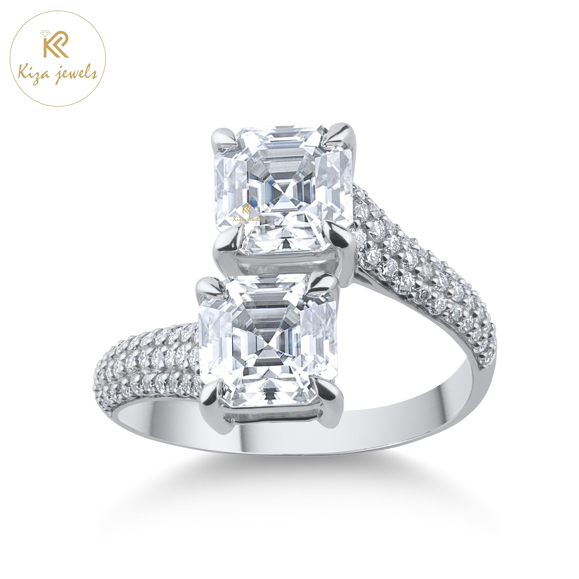 3.92 TDW Asscher & Round Cut Women's Diamond Engagement Ring