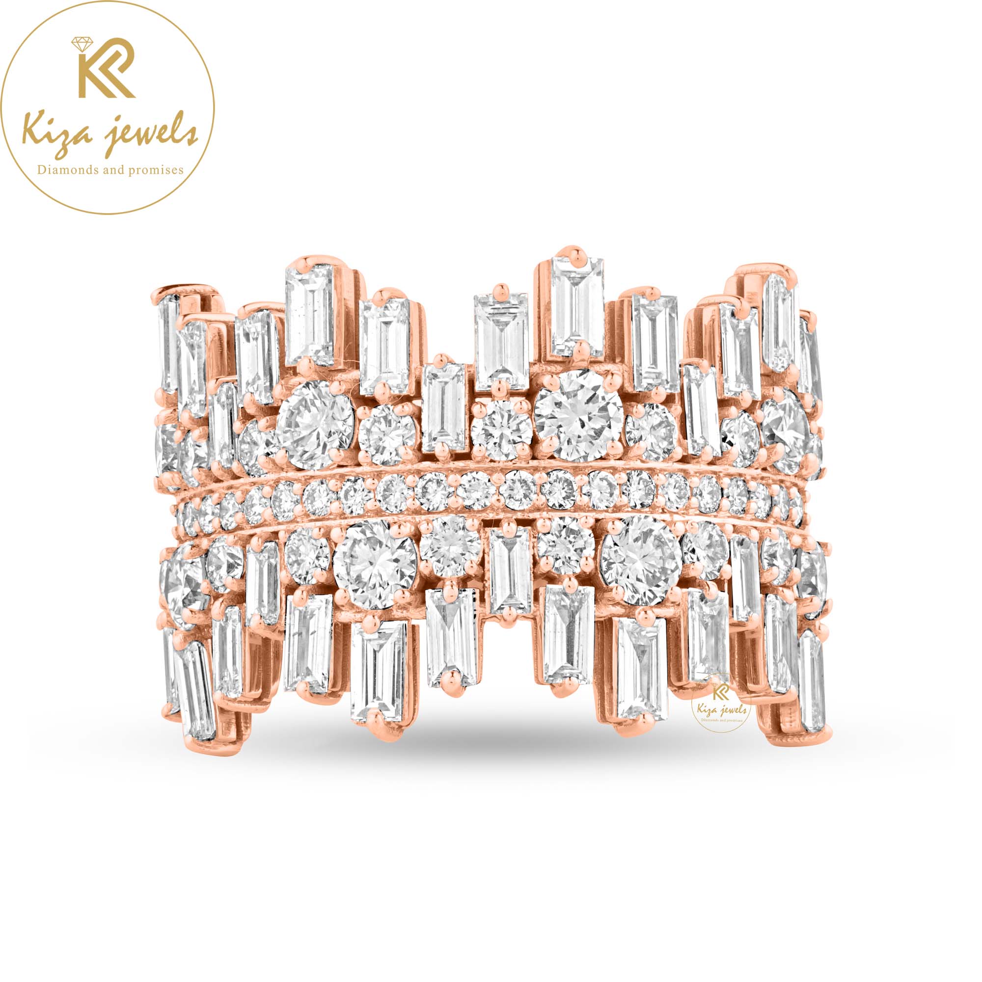 3.35 TDW Baguette & Round Cut Women's Engagement Diamond Ring