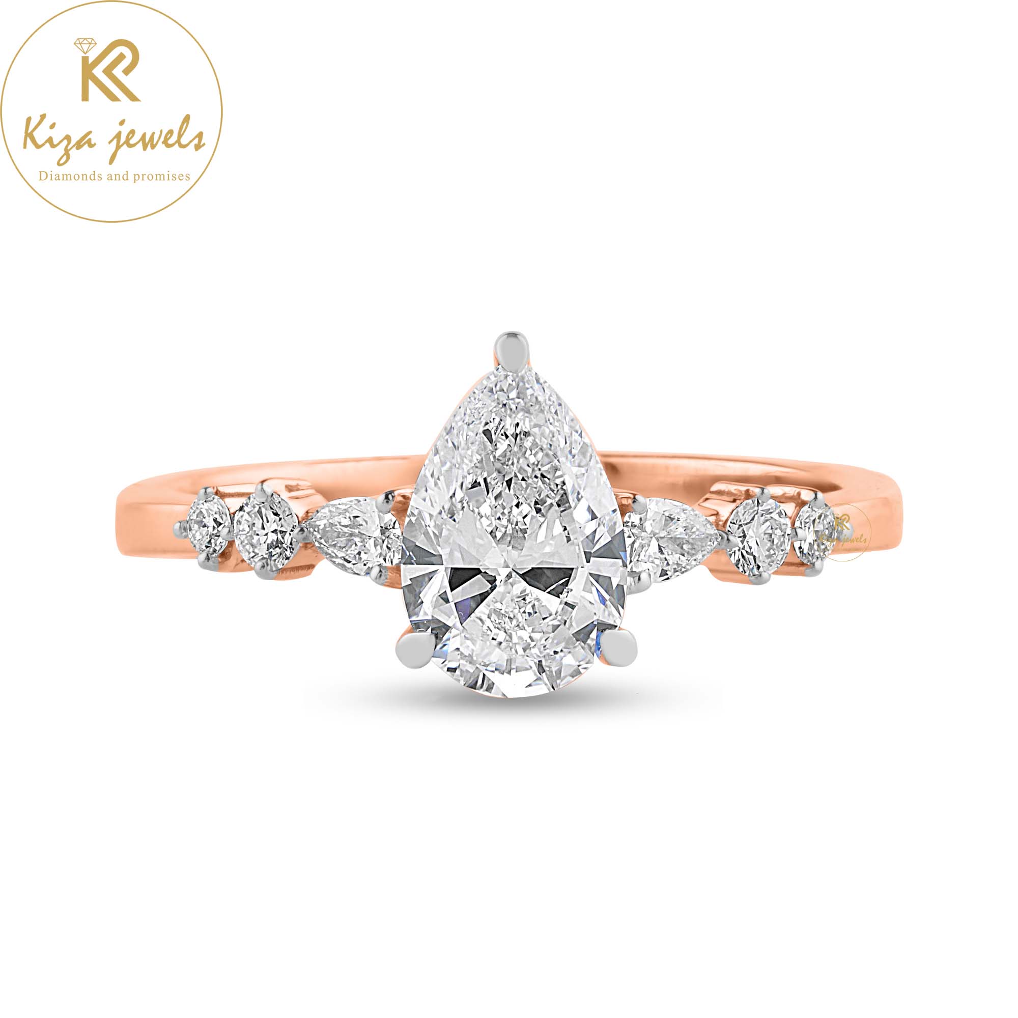 1.099 TDW Pear & Round Cut Women's Engagement Diamond Ring