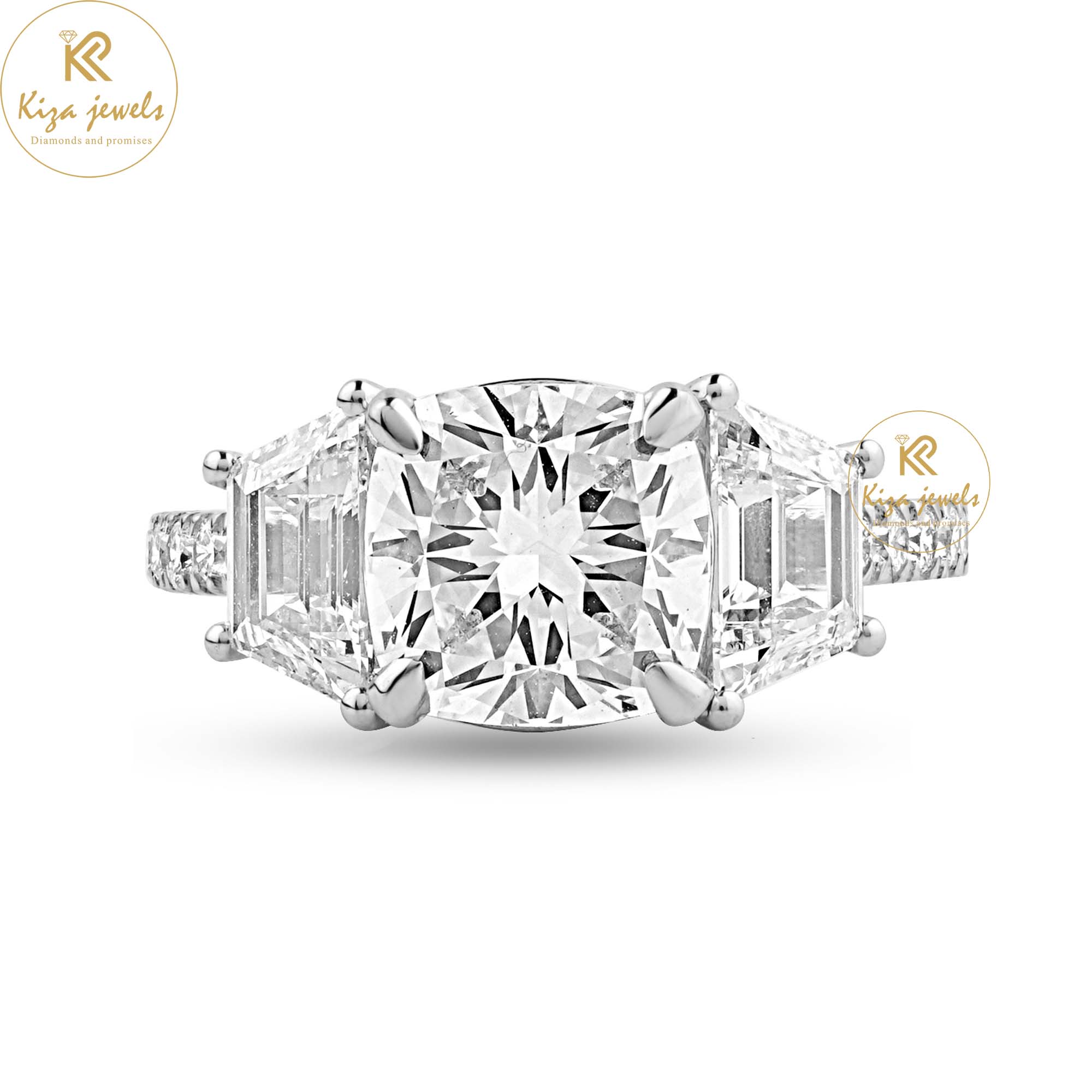 3.50 TDW Trapezoid, Cushion & Round Cut Women's Engagement Diamond Ring