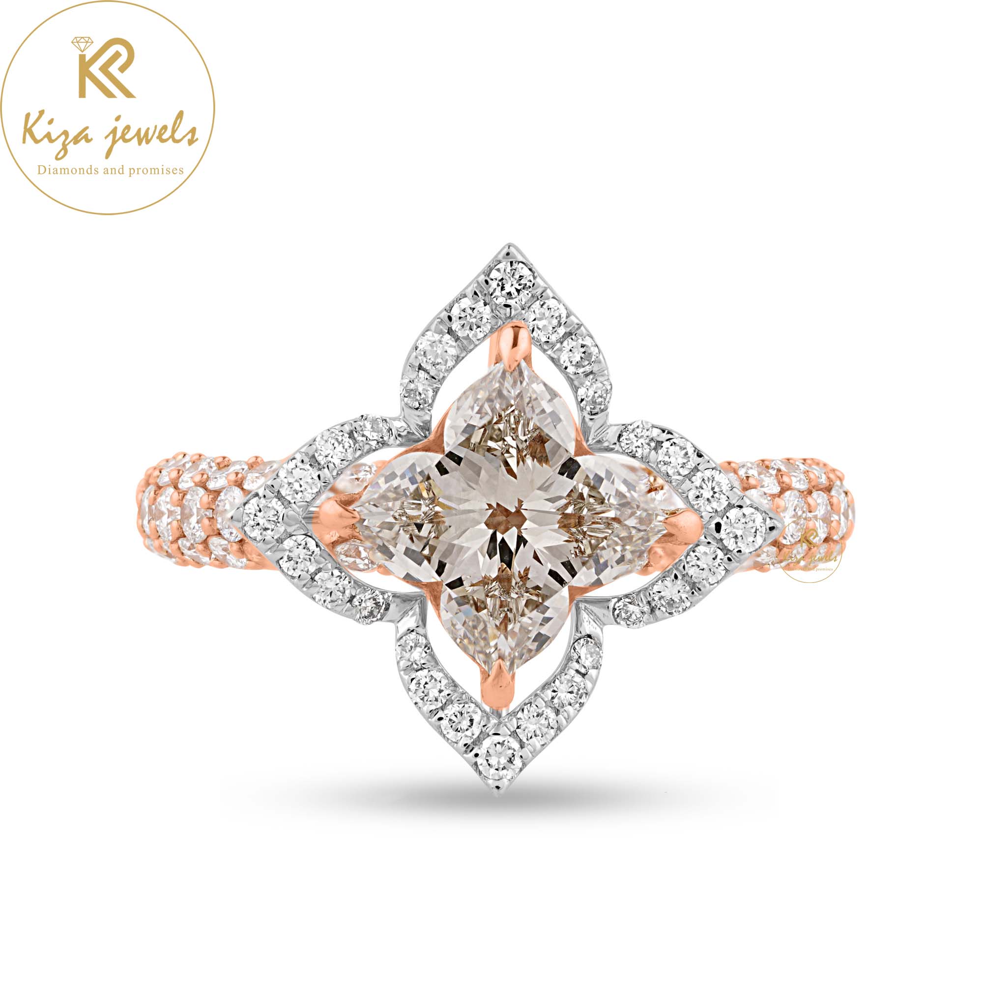 1.98 TDW Custom Cut & Round Cut Women's Engagement Diamond Ring