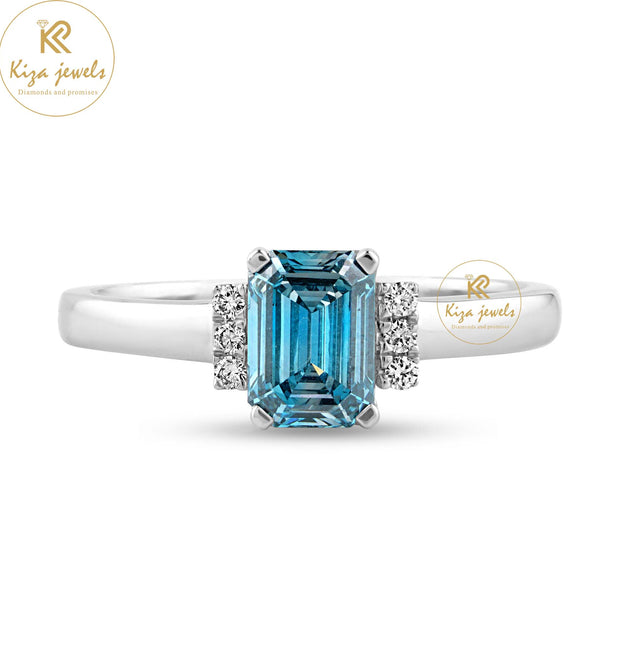 1.07 TDW Fancy Blue Emerald & Round Cut Women's Engagement Diamond Ring