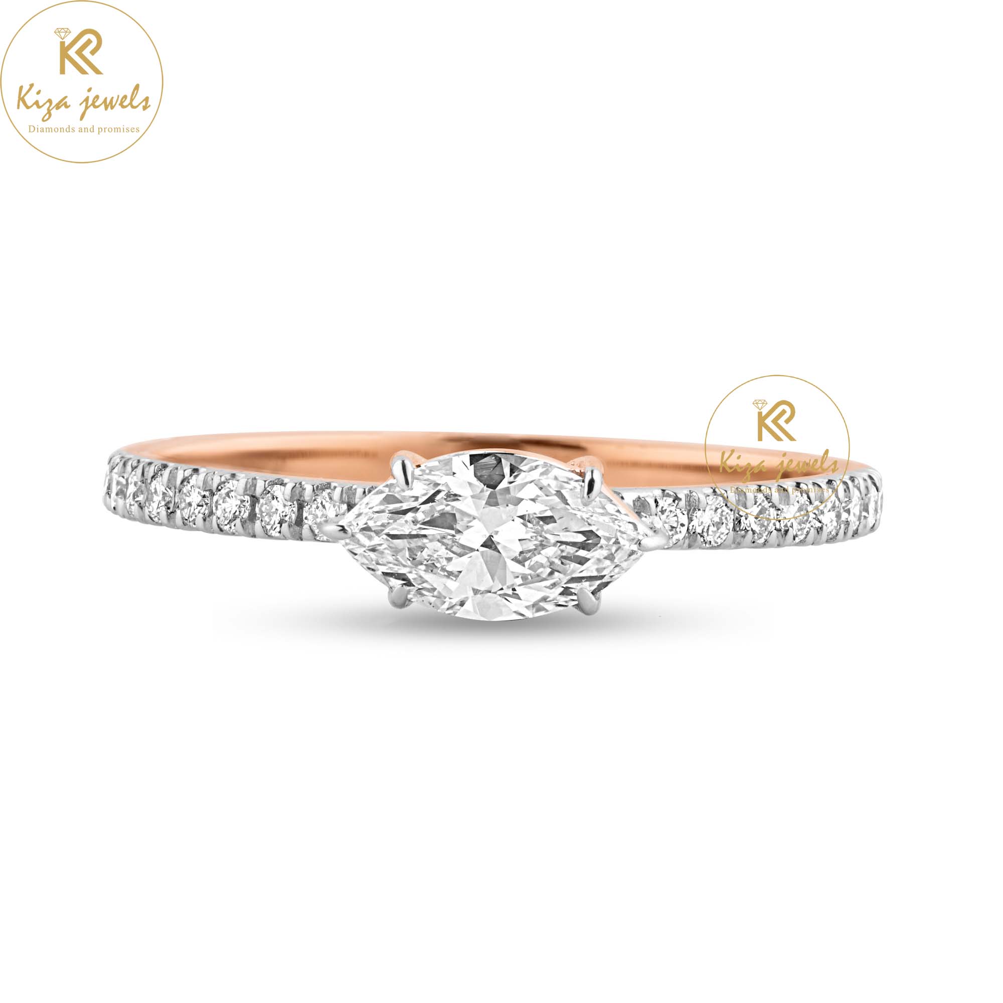 0.72 TDW Marquise & Round Cut Women's Engagement Diamond Ring