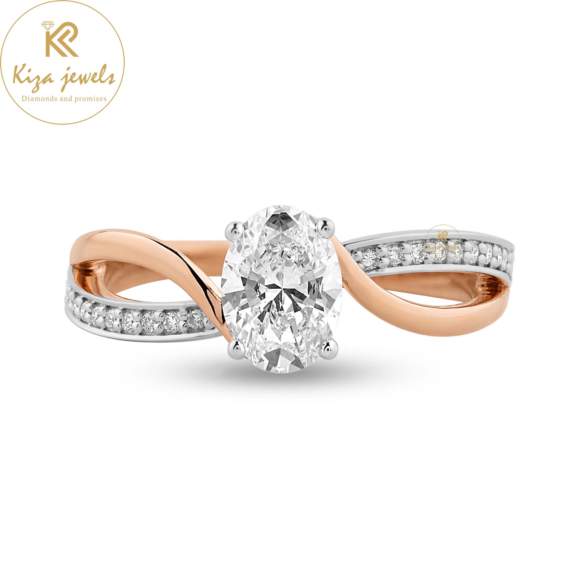 0.85 TDW Oval & Round Cut Women's Engagement Diamond Ring