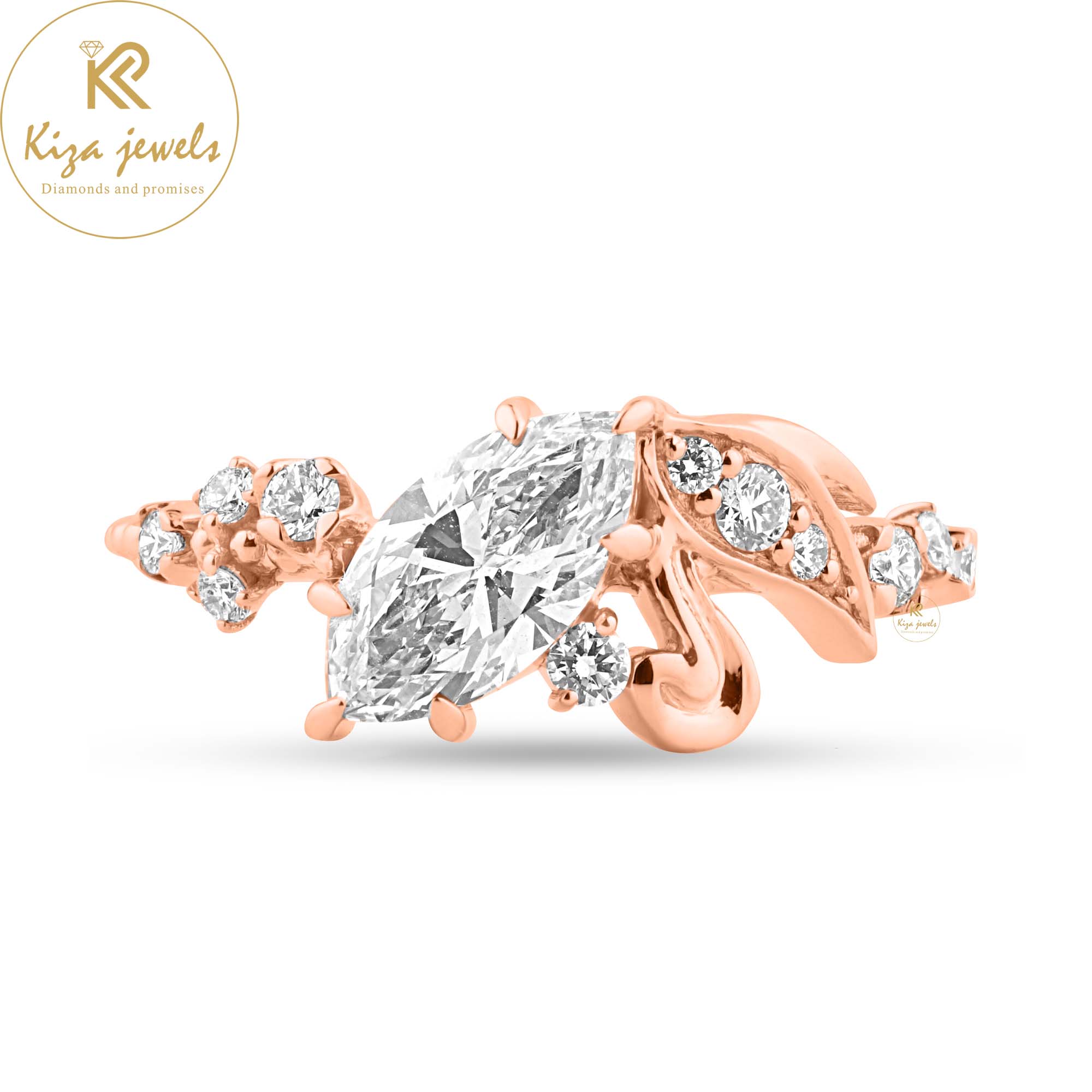 0.996 TDW Marquise & Round Cut Women's Engagement Diamond Ring