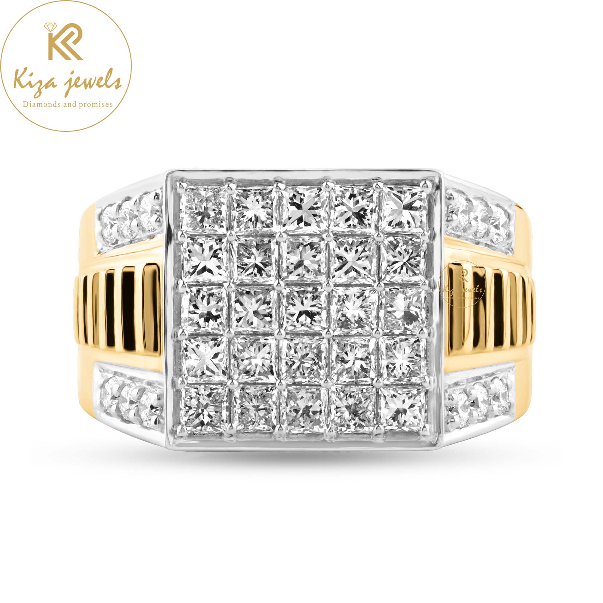 2.37 TDW Princess & Round Cut Diamond Men's Ring