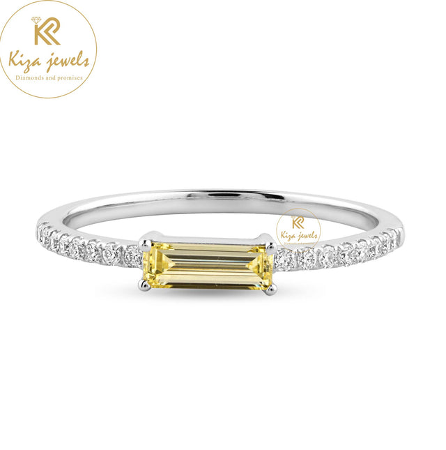 0.748 TDW Fancy Yellow Baguette & Round Cut Women's Engagement Diamond Ring