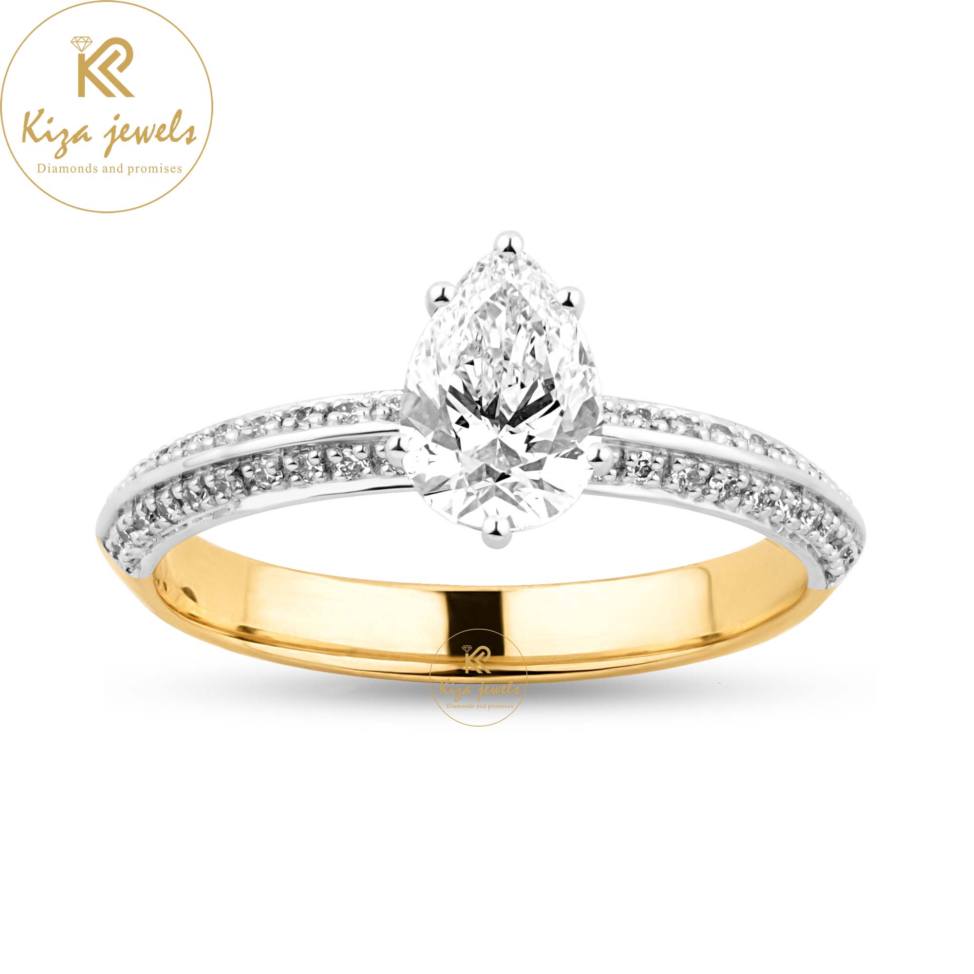 0.96 TDW Pear & Round Cut Women's Diamond Ring