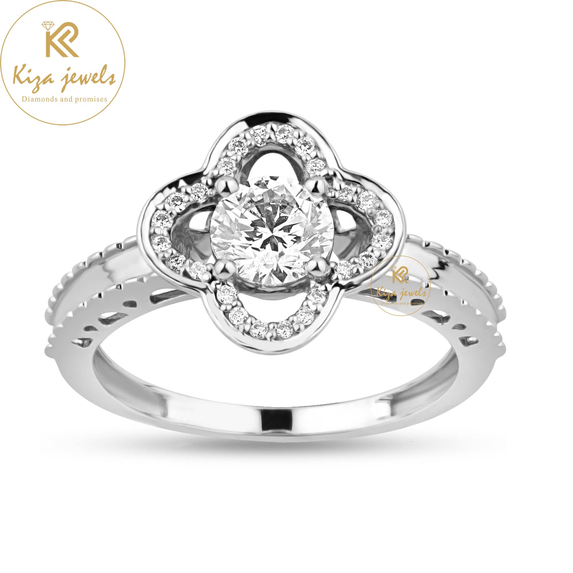 0.77 TDW Round Cut Women's Engagement Diamond Halo Ring