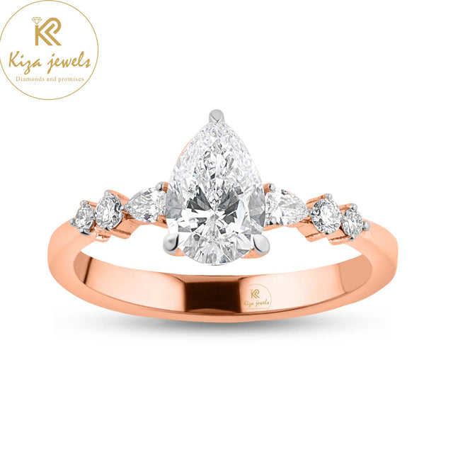 1.099 TDW Pear & Round Cut Women's Engagement Diamond Ring