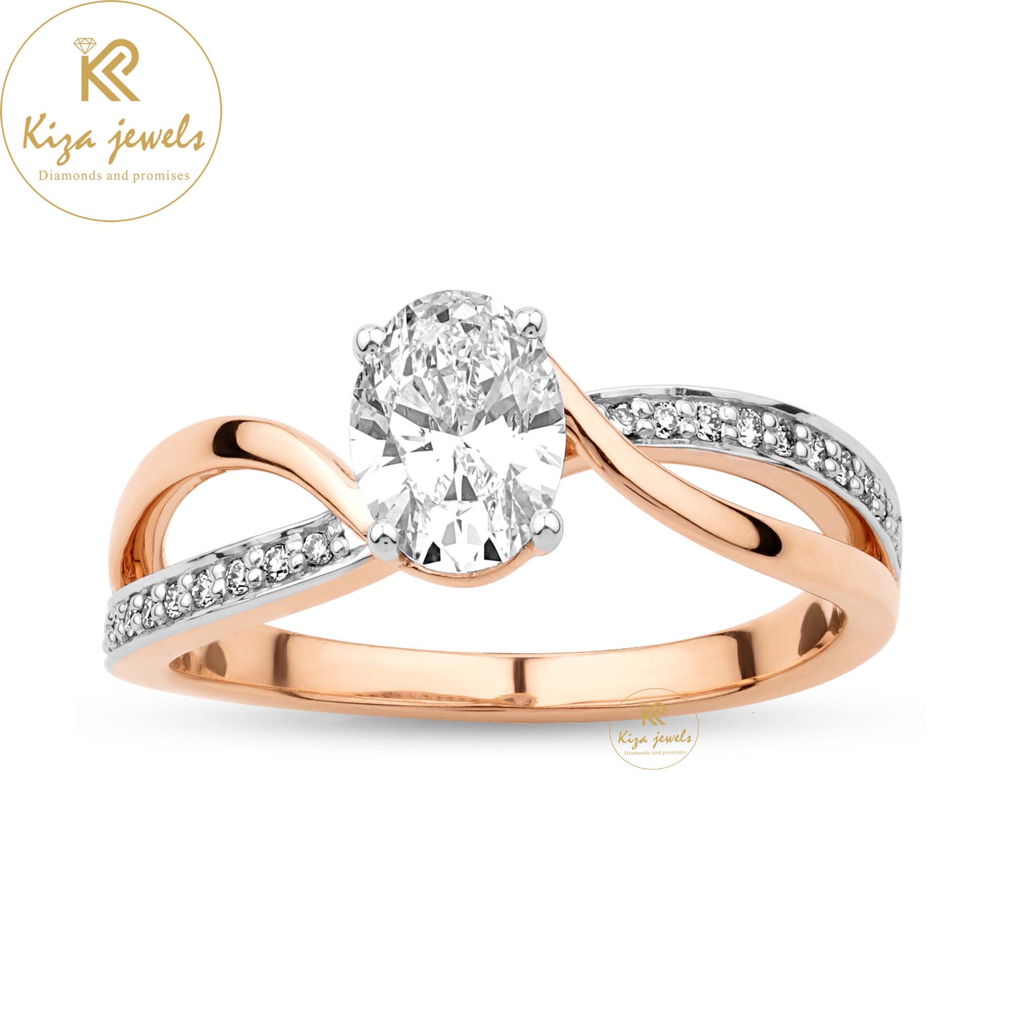 0.85 TDW Oval & Round Cut Women's Engagement Diamond Ring