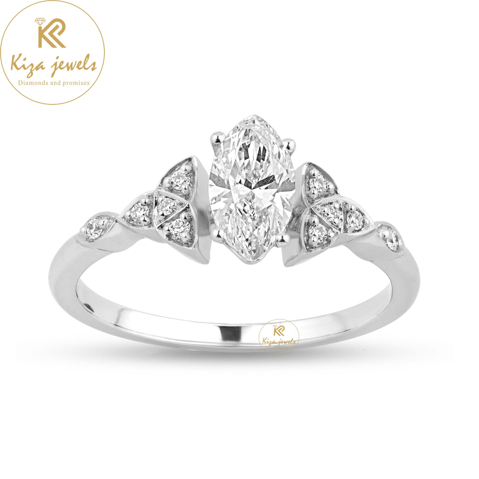 0.77 TDW Marquise & Round Cut Women's Diamond Ring